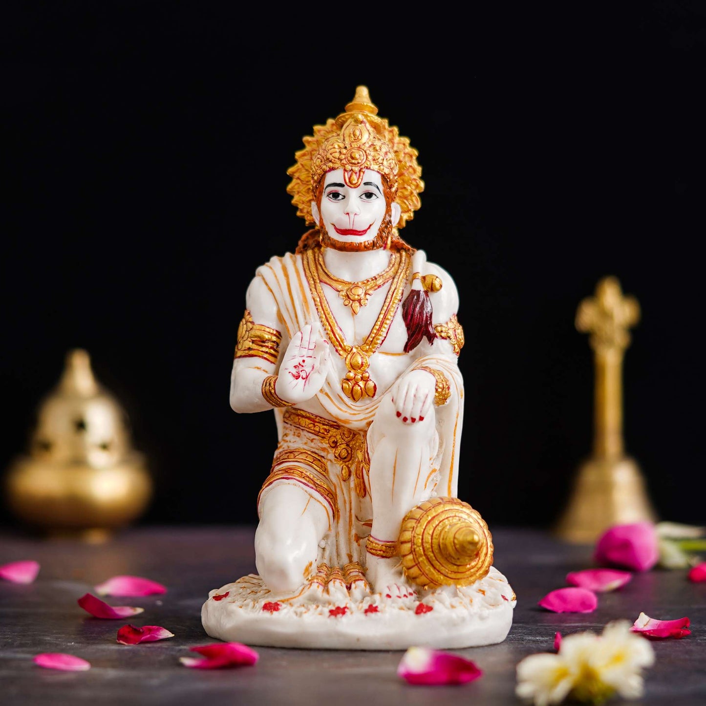 Hanuman Ji Marble Dust Murti Idol, Poly Marble Sitting Bajrang Bali for Pooja Temple Home Decoration Item Positive Environment SWASTIK CREATIONS The Trend Point