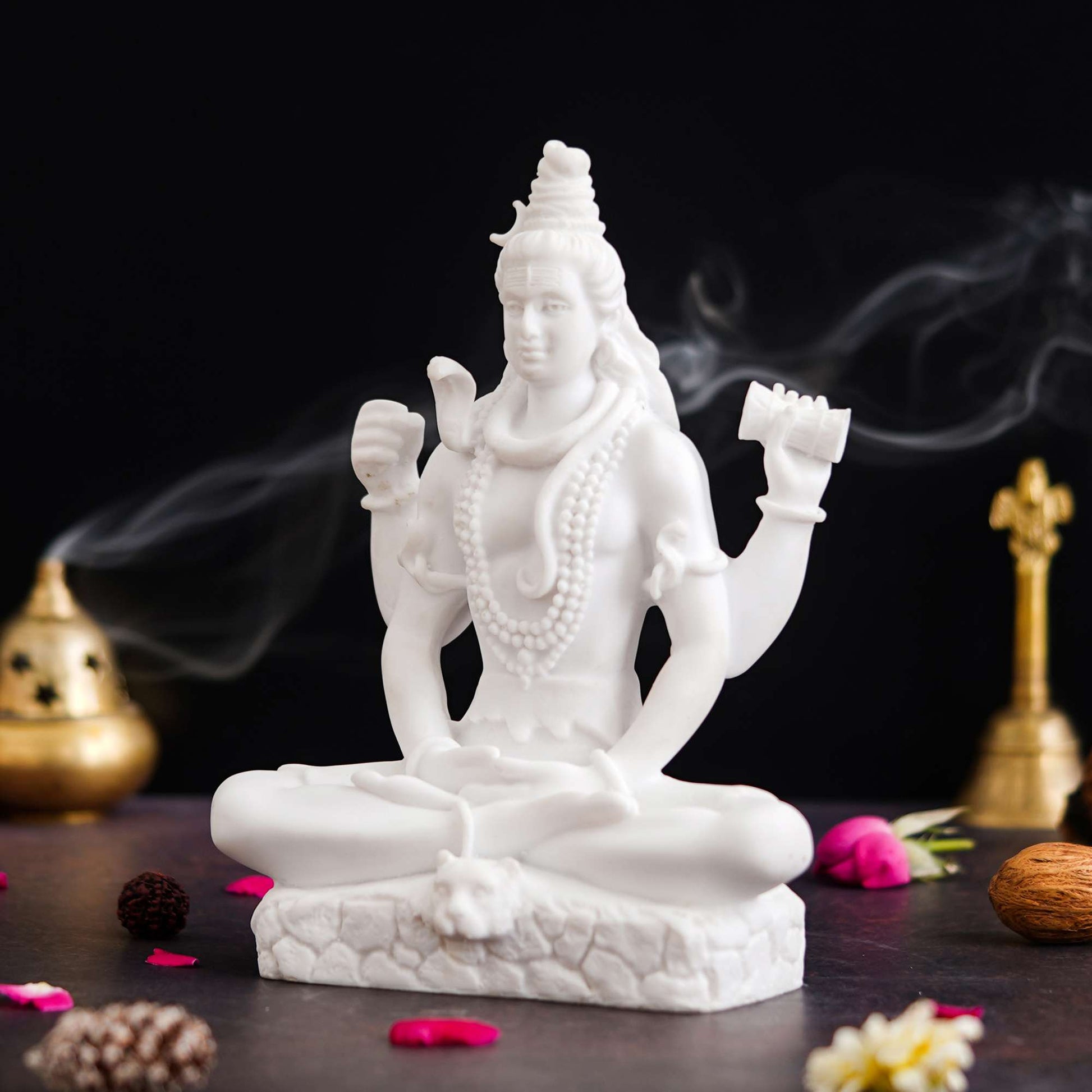 Handicraft Marble dust Lord Shiv ji Statue for Pooja, Car Dashboard I Shiva Idol I Bholenath I Mahakal I Adiyogi Statue I Office Table (NMB-SHIV1)