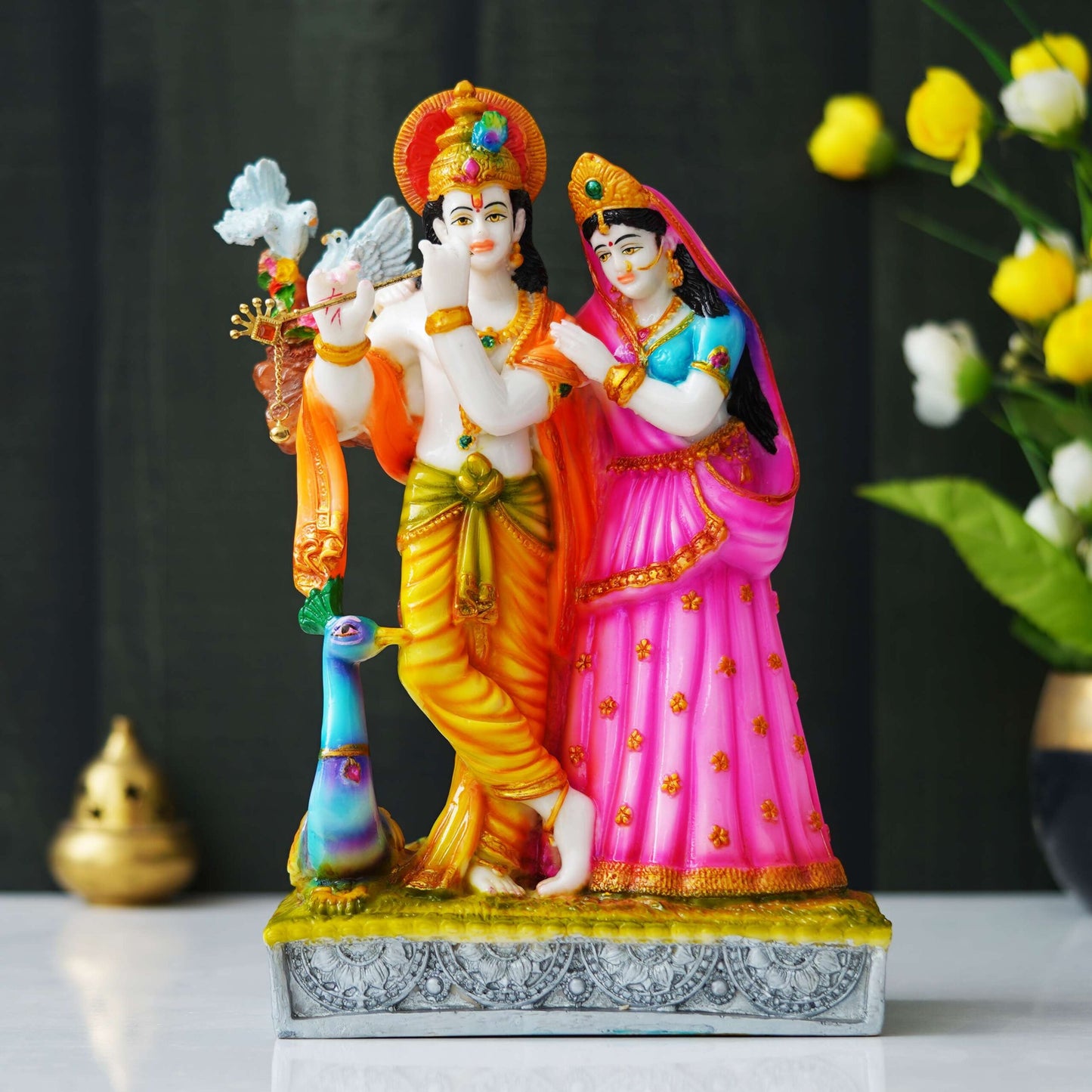 Statue of Hindu Deity Krishna and Radha (12 inches) (MB-RK3) SWASTIK CREATIONS The Trend Point