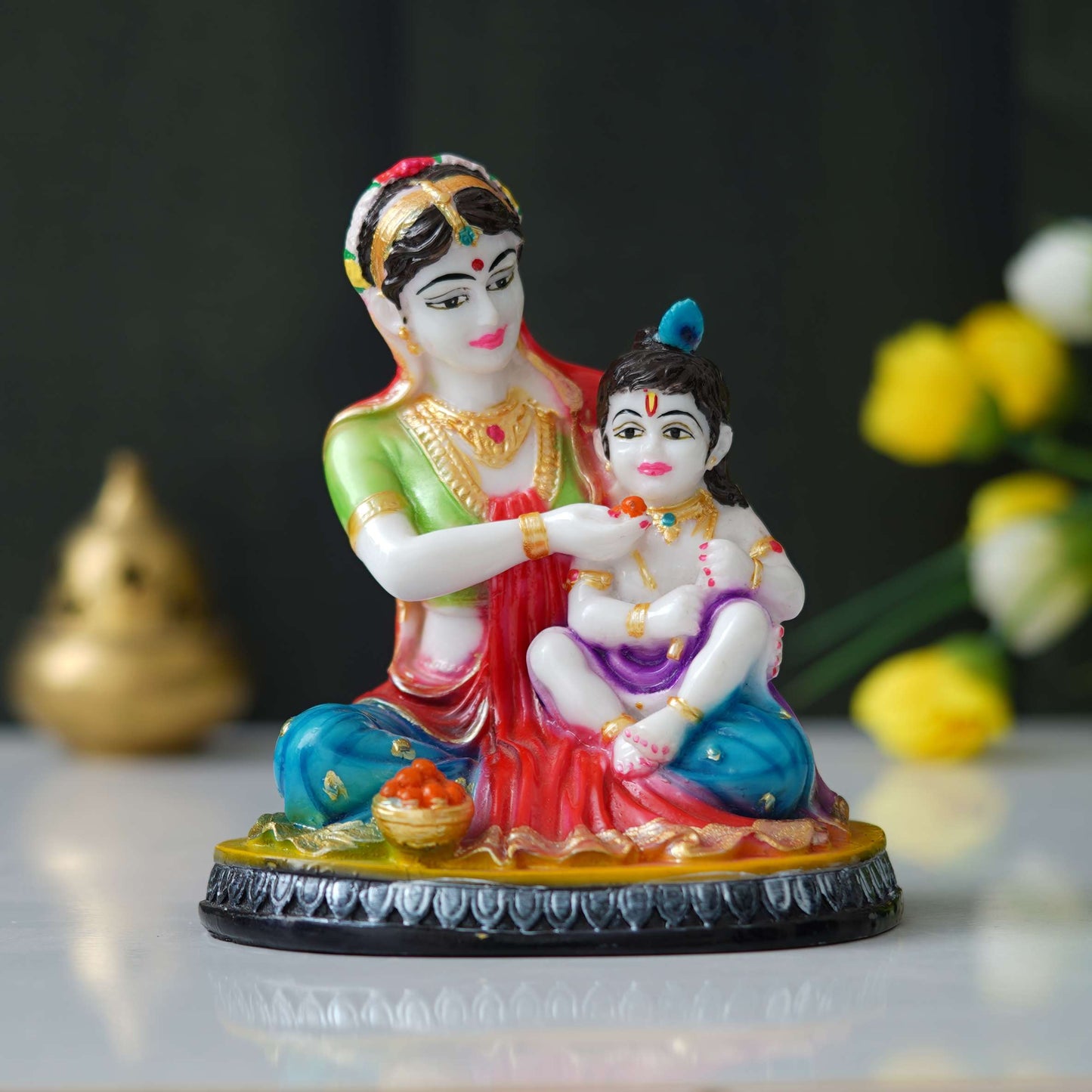 Hand-Painted Marble Yashoda and Krishna Statue (9 inches) (MYK-1) SWASTIK CREATIONS The Trend Point