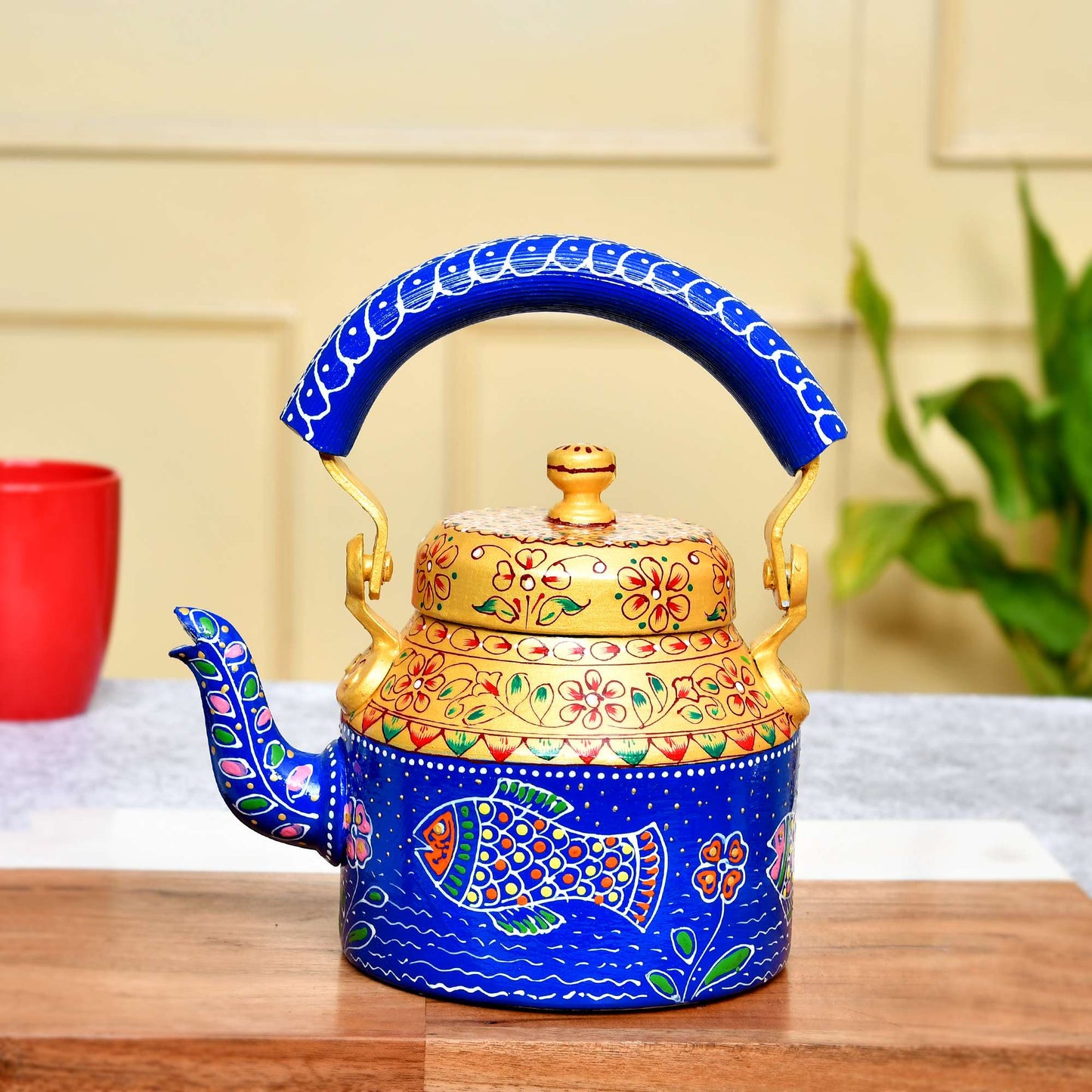 Hand-Painted Aluminium Tea Kettle – 750 ml for kitchen décor Home Décor , Tea Party , Serving - (KT5) SWASTIK CREATIONS The Trend Point