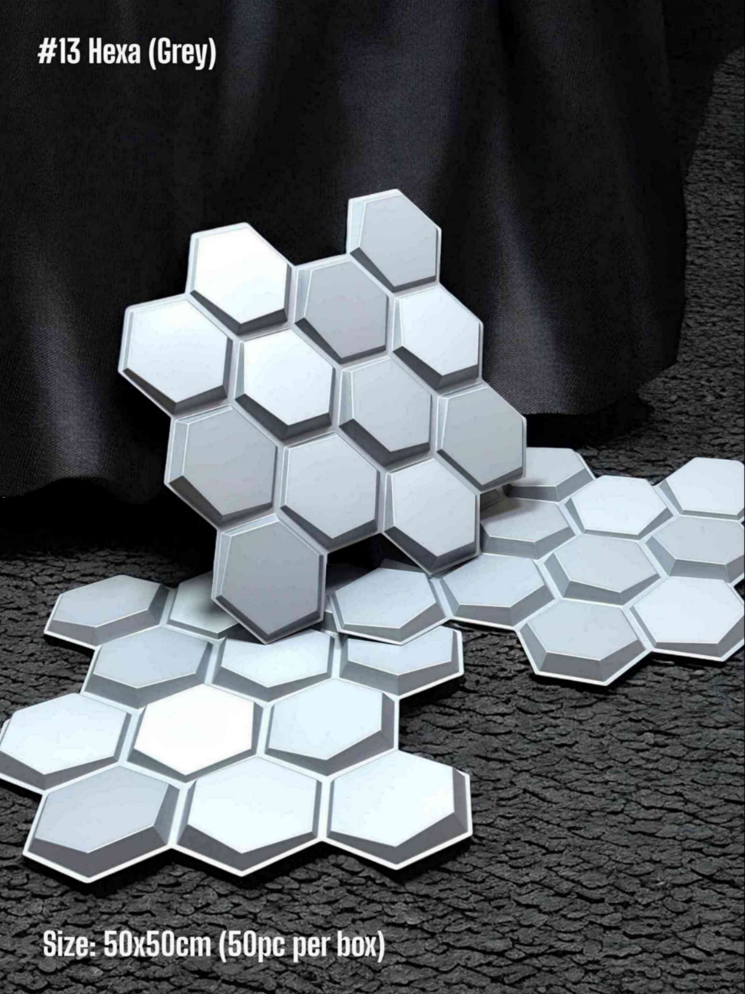 #13 Hexa - Hexagon 3D PVC Wall Panels (Without Mirror) - 3 colors option - (Size 50*50cm) - SWASTIK CREATIONS The Trend Point