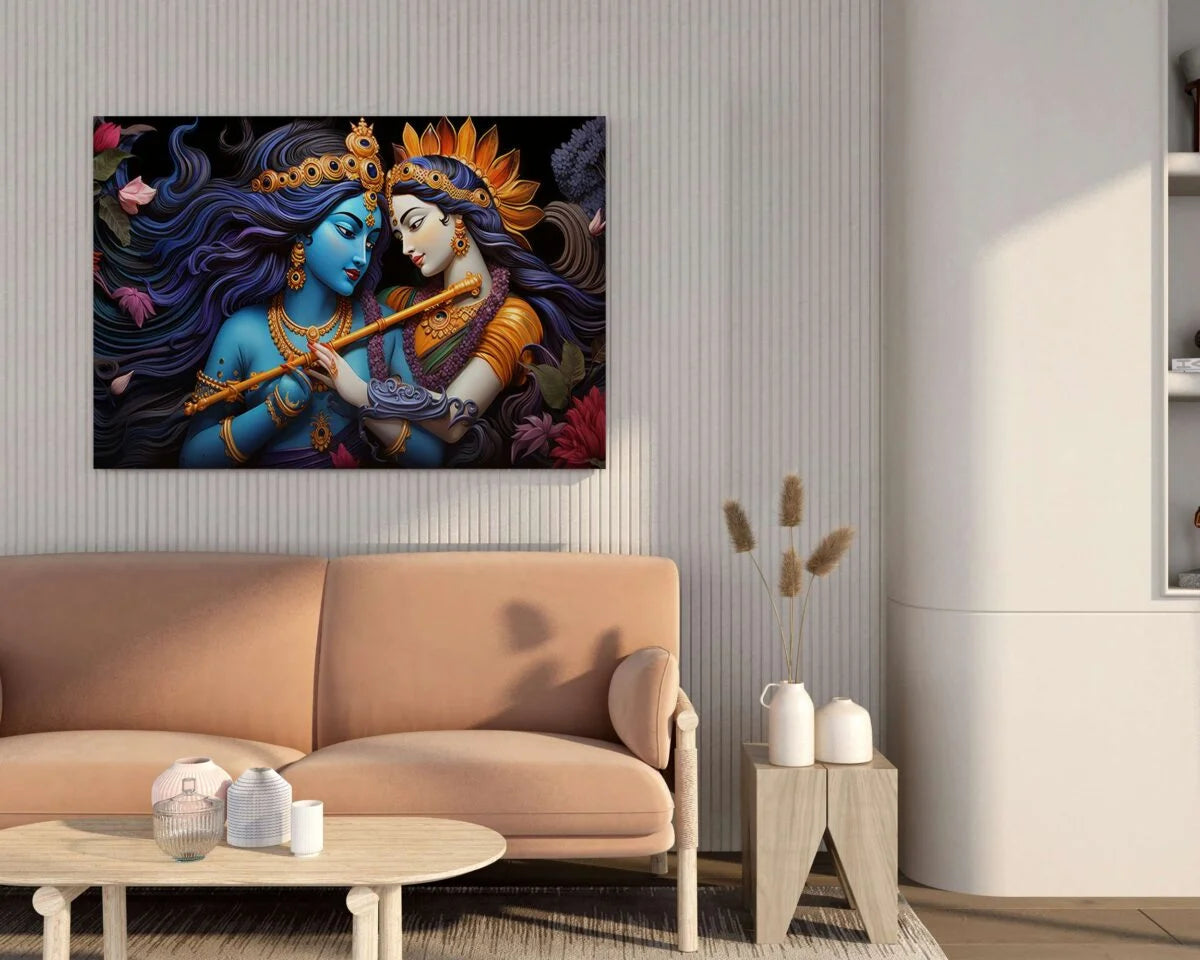 CH-RK-LDP2 Radha Krishna Canvas Paintings For Wall Decoration For Living Room Bedroom Home Office & Hotels SWASTIK CREATIONS The Trend Point