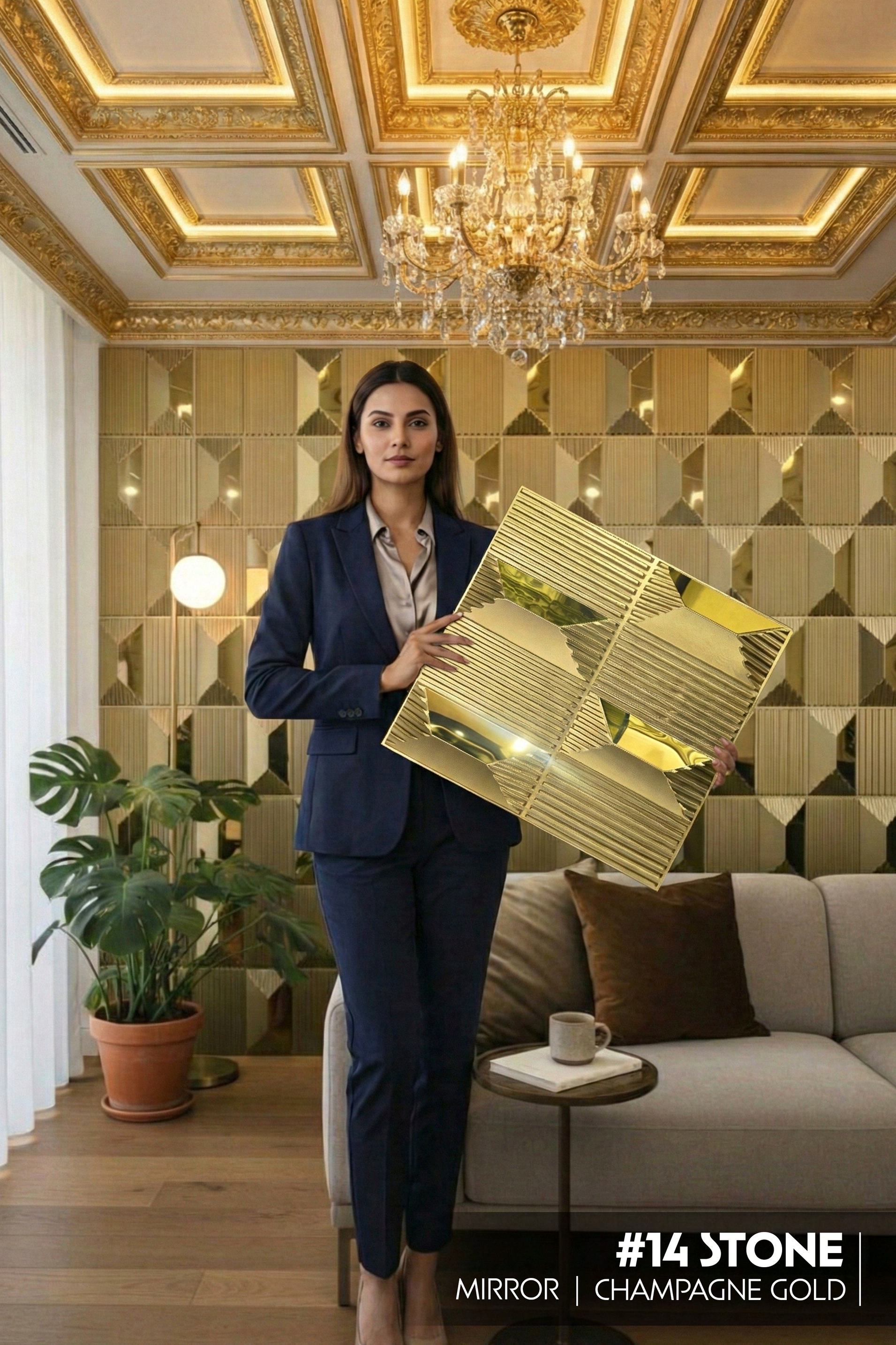 #14 Stone - 3D PVC Panel Stone (Mirror) - 5 colors option - (Size 50*50cm) - SWASTIK CREATIONS The Trend Point