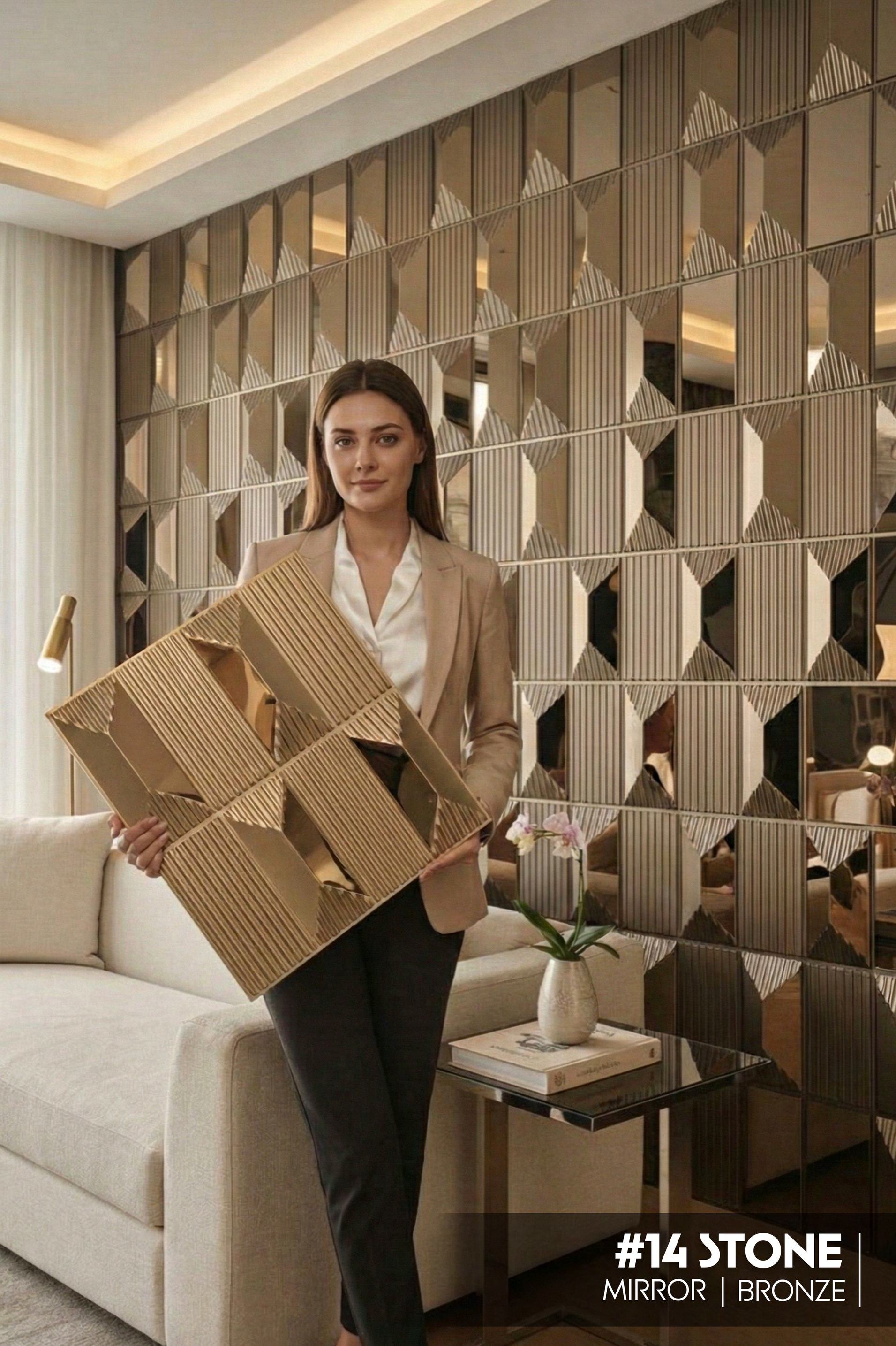 #14 Stone - 3D PVC Panel Stone (Mirror) - 5 colors option - (Size 50*50cm) - SWASTIK CREATIONS The Trend Point