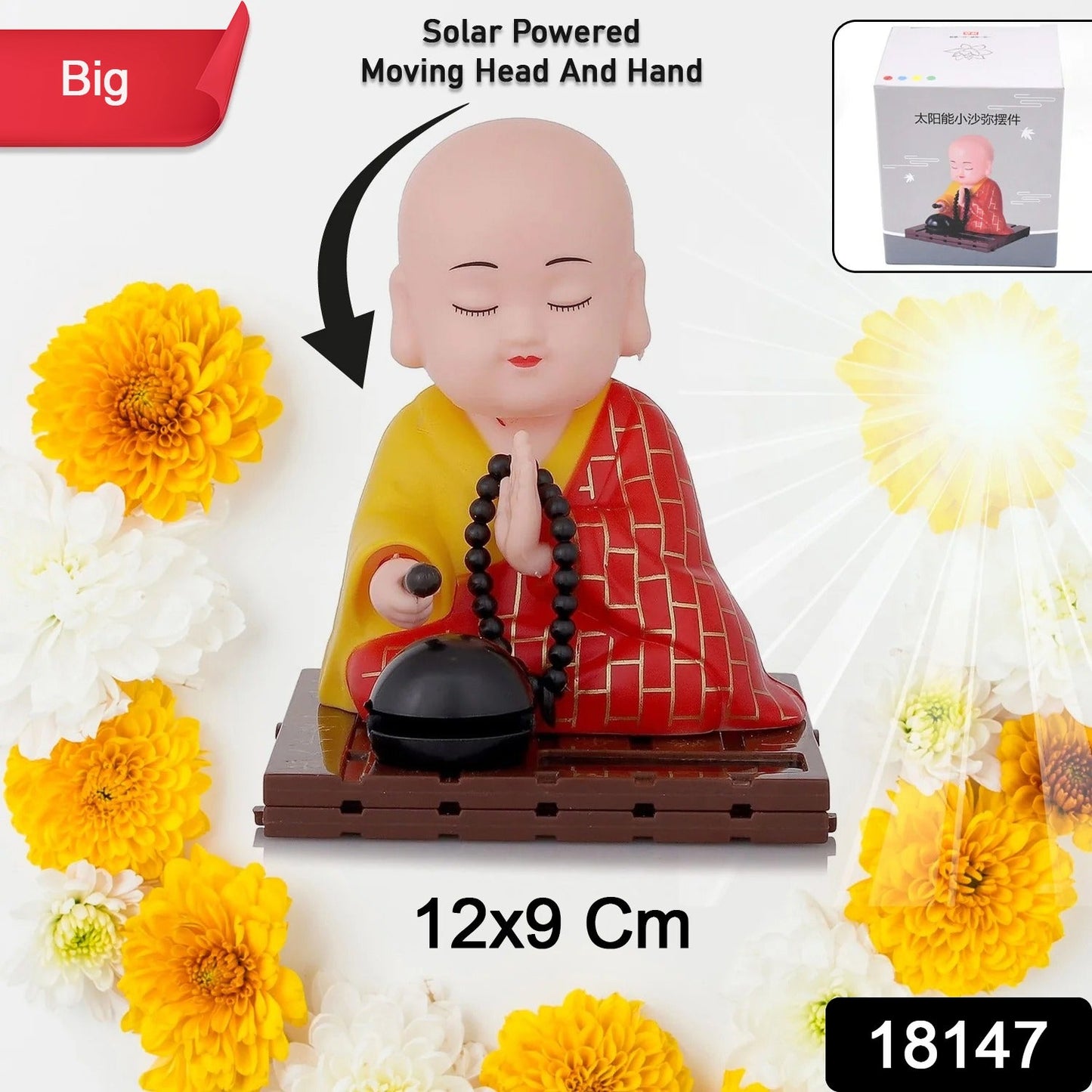 Solar Powered Sitting Buddha Statue,  Moving Head and Hand (1 Pc / Big) SWASTIK CREATIONS The Trend Point