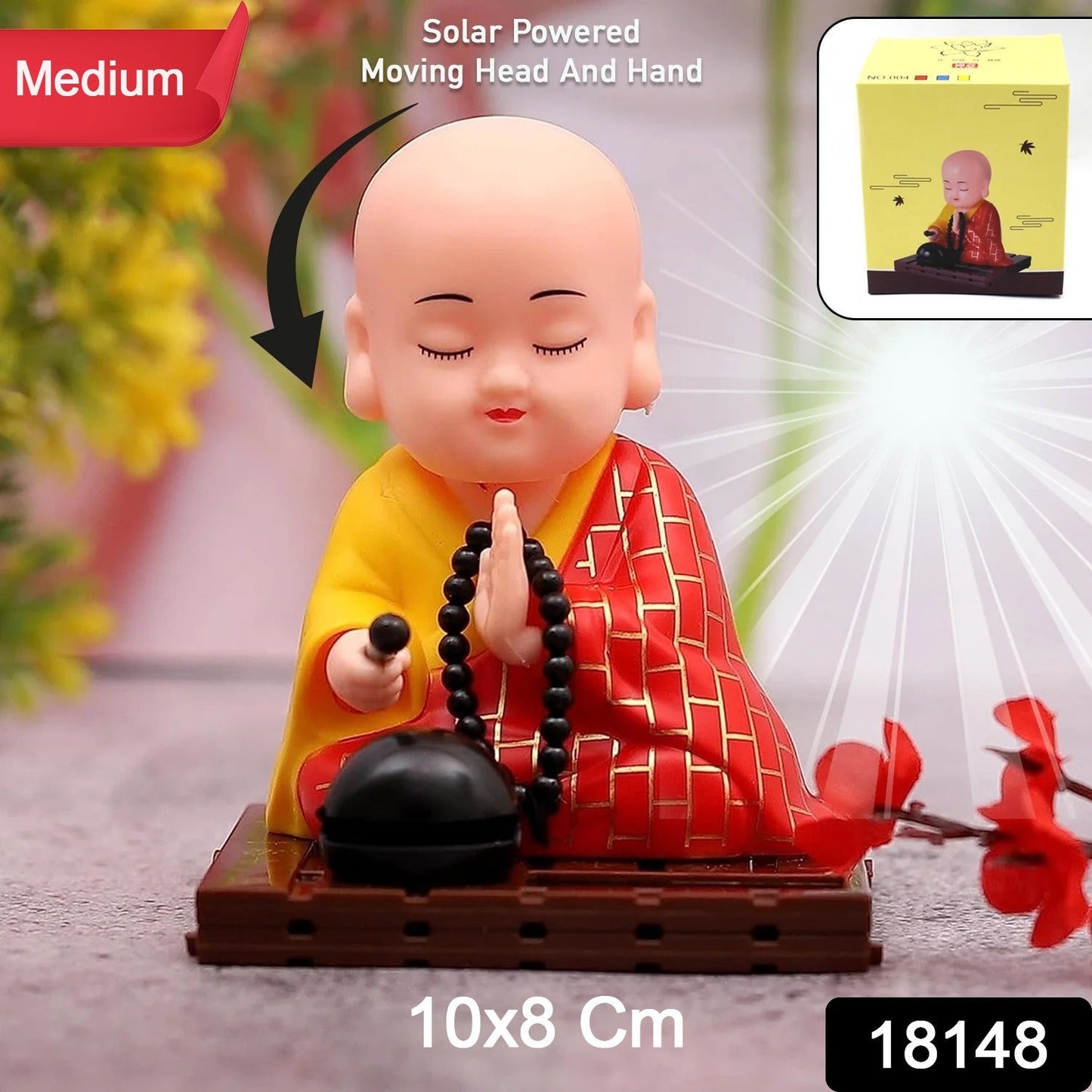 Solar Powered Sitting Buddha Statue,  Moving Head and Hand (1 Pc / Medium) SWASTIK CREATIONS The Trend Point