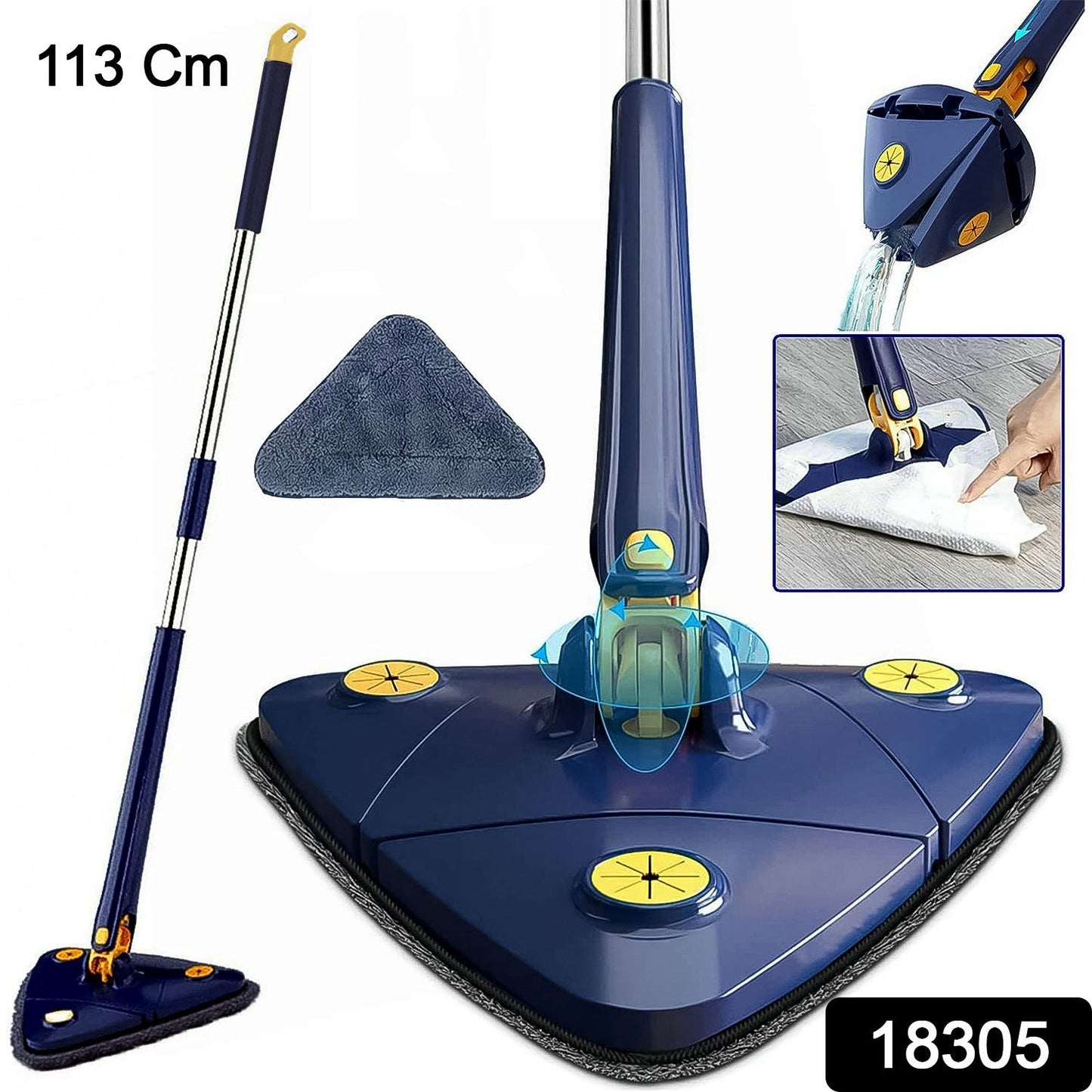 360° Rotatable Mop Triangle Mop with Long Handle (1 Pc / 113 Cm) SWASTIK CREATIONS The Trend Point