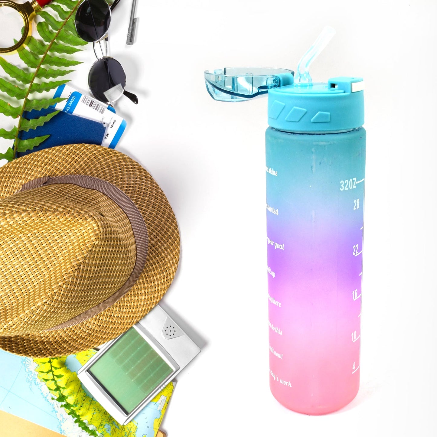 Plastic Colorful Motivational Water Bottle with Straw (900 ML) SWASTIK CREATIONS The Trend Point