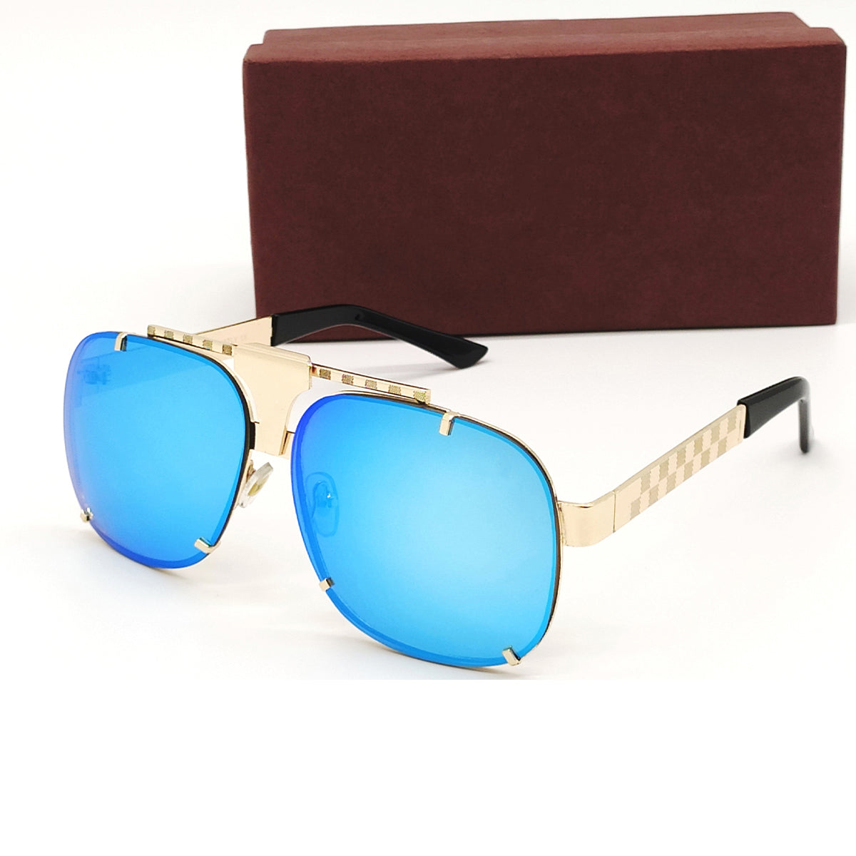 Aqua Blue maranello Square Sunglasses (SUN-LV-7026-AQB3GLD) SWASTIK CREATIONS The Trend Point