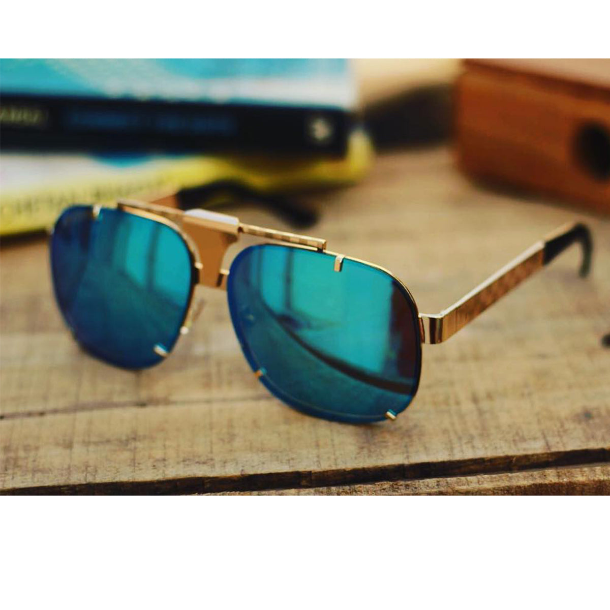 Aqua Blue maranello Square Sunglasses (SUN-LV-7026-AQB3GLD) SWASTIK CREATIONS The Trend Point