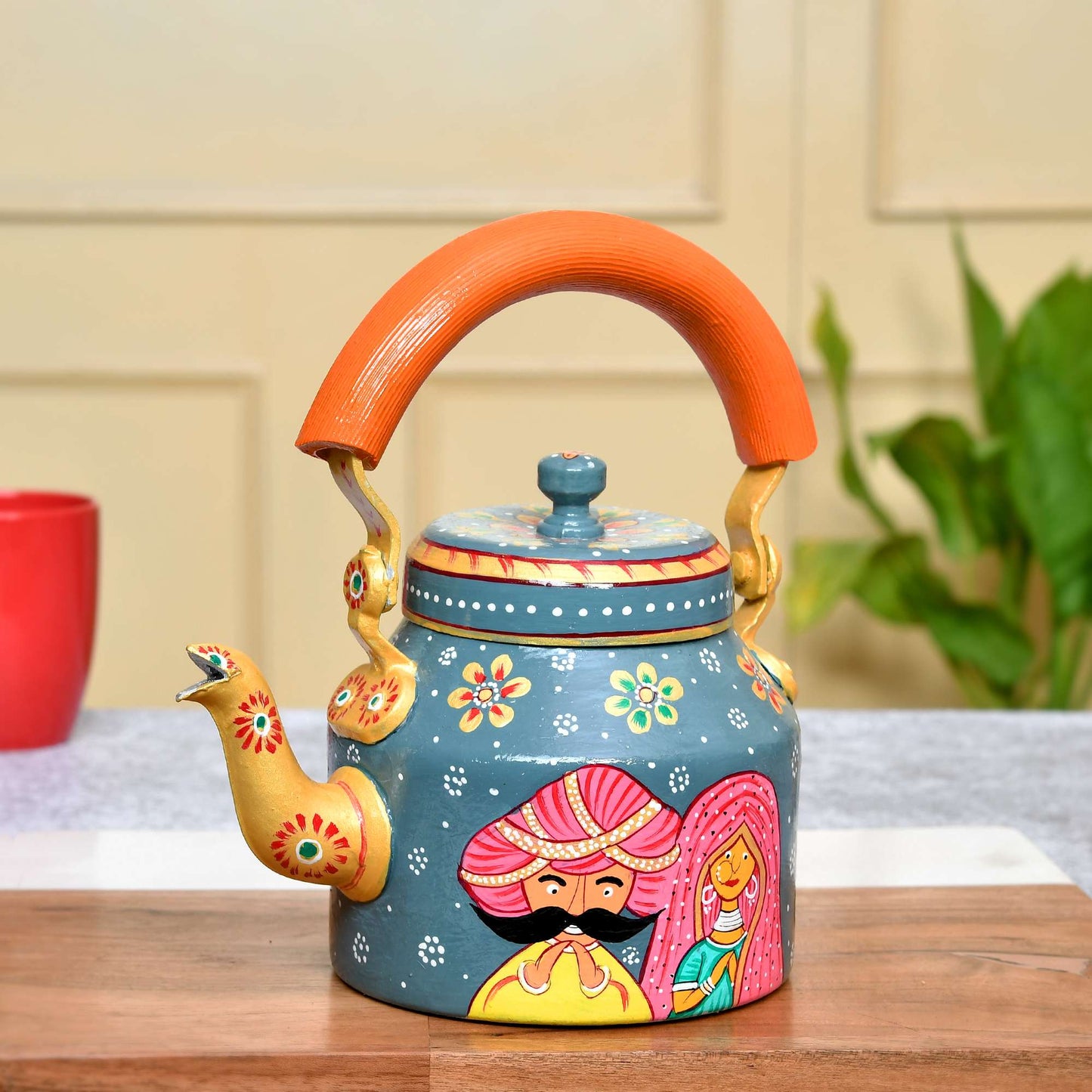 Hand-Painted Aluminium Tea Kettle – 750 ml for kitchen décor Home Décor , Tea Party , Serving - (KT4) SWASTIK CREATIONS The Trend Point