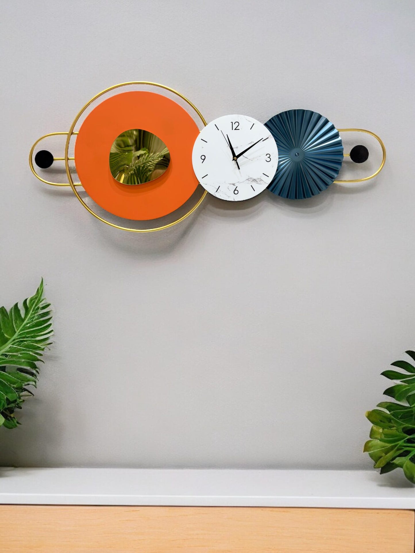 Antique Metal Wall Clock Art - Orange Multicolor SWASTIK CREATIONS The Trend Point