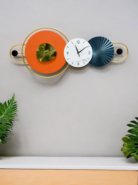 Antique Metal Wall Clock Art - Orange Multicolor