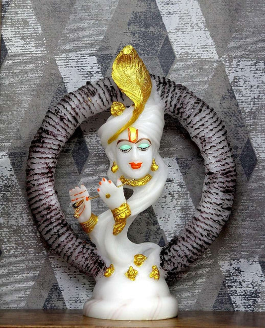 Swastik Trend Point Handcrafted Antique Look Marble Dust Lord Krishna Playing Basuri Decorative Showpiece - 28 cm (Polyresin, Multicolor)