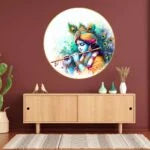 CH-RKR1 Krishna with Flute Wall Painting with Frame Sparkle Glossy Round Golden Framed Large Painting Office, Living Room, Bedroom, Home Decoration SWASTIK CREATIONS The Trend Point