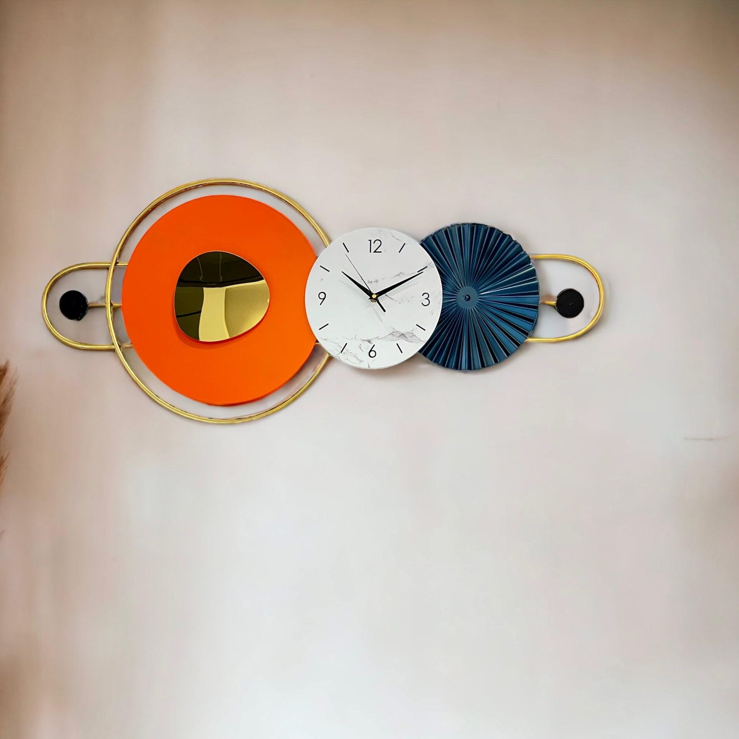 Antique Metal Wall Clock Art - Orange Multicolor SWASTIK CREATIONS The Trend Point