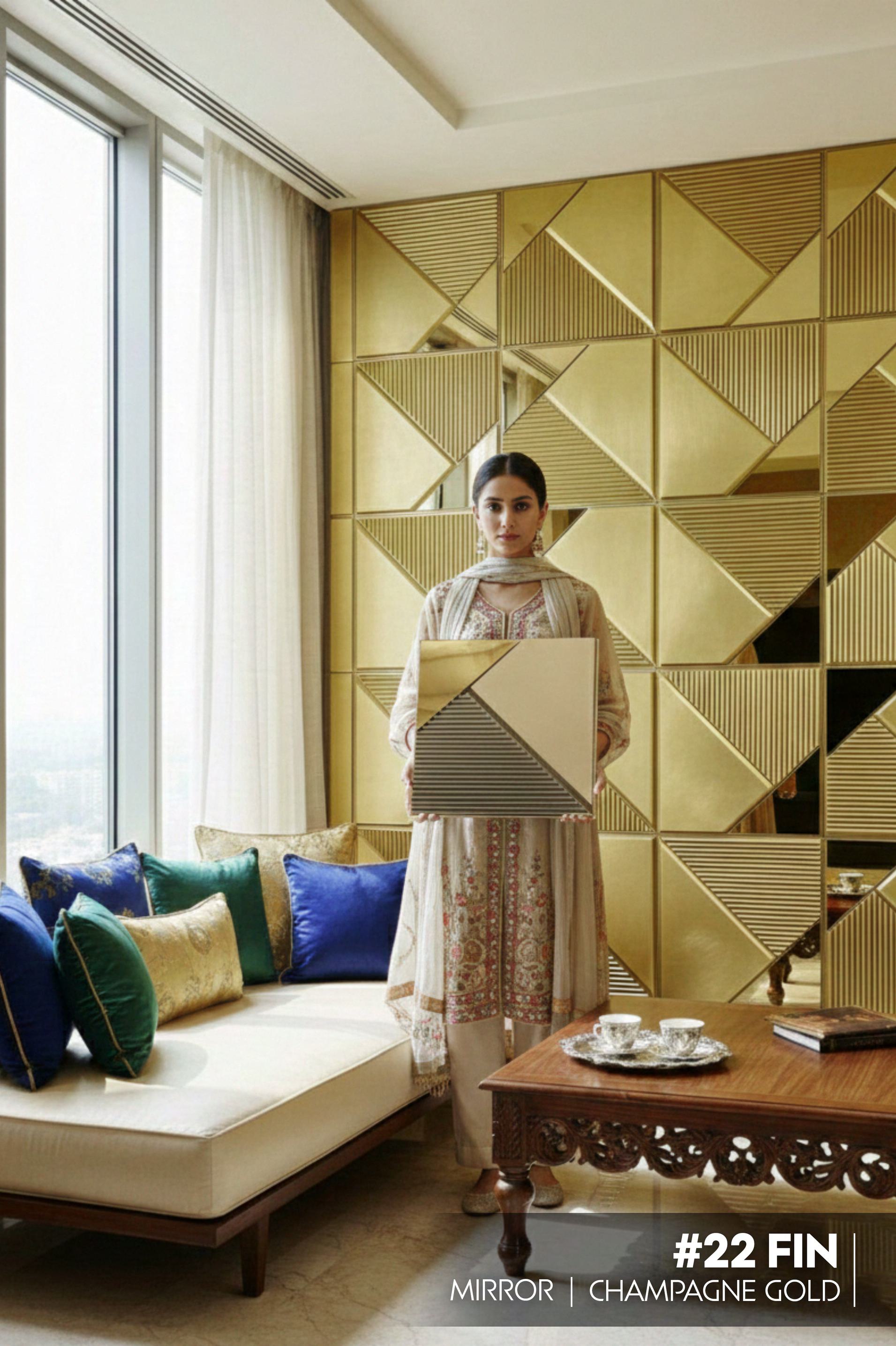 #22 Fin - 3D PVC Champagne Gold Panel (Mirror) (Size 50*50cm) - SWASTIK CREATIONS The Trend Point