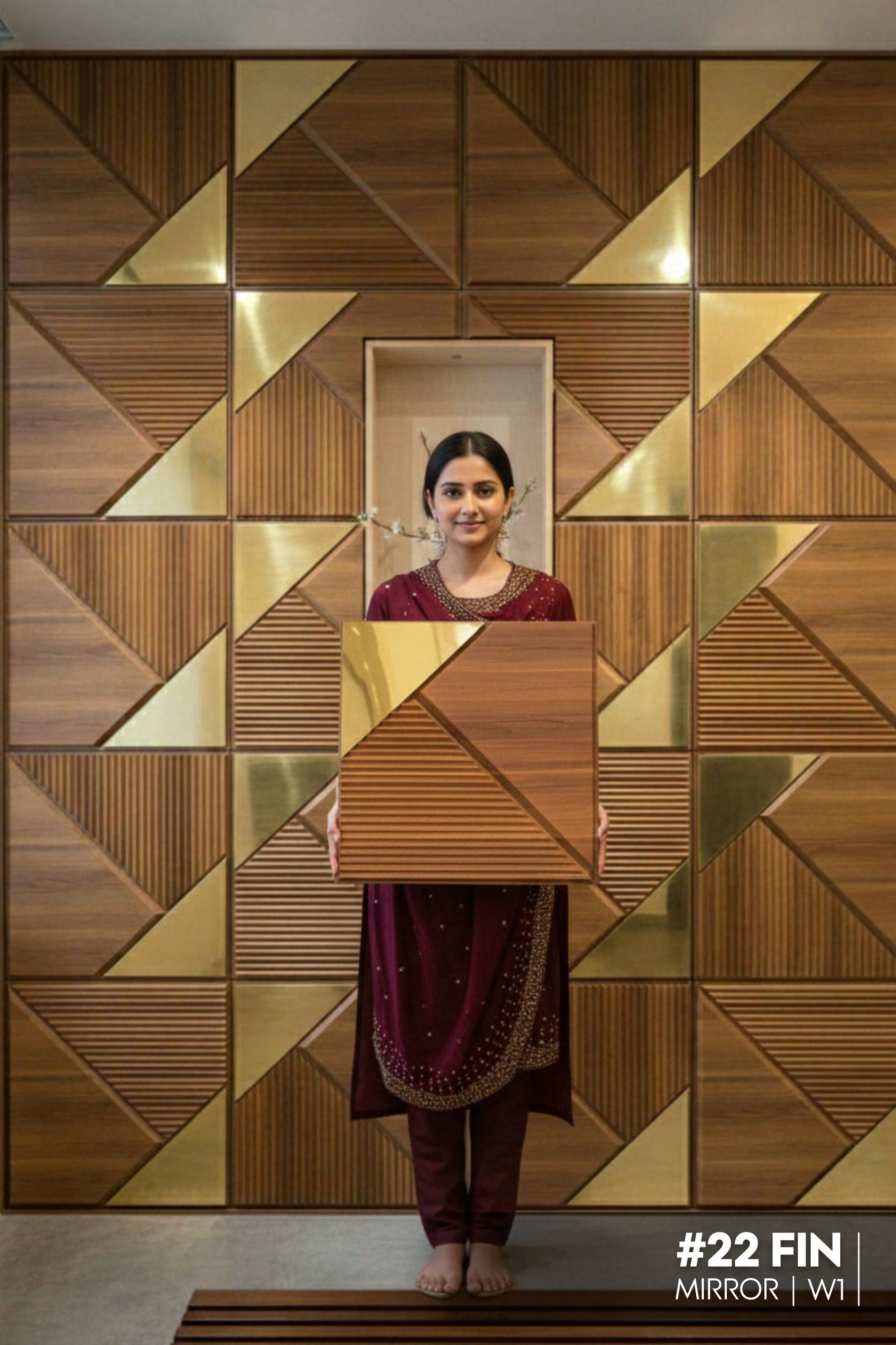 #22 Fin W1 - 3D PVC Brown Panel (Mirror) - (Size 50*50cm) (1 piece covers approx 2.5sqft) - SWASTIK CREATIONS The Trend Point