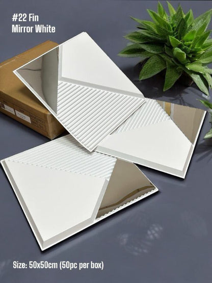 #22 Fin White - 3D PVC White Panel (Mirror) - (Size 50*50cm) - SWASTIK CREATIONS The Trend Point