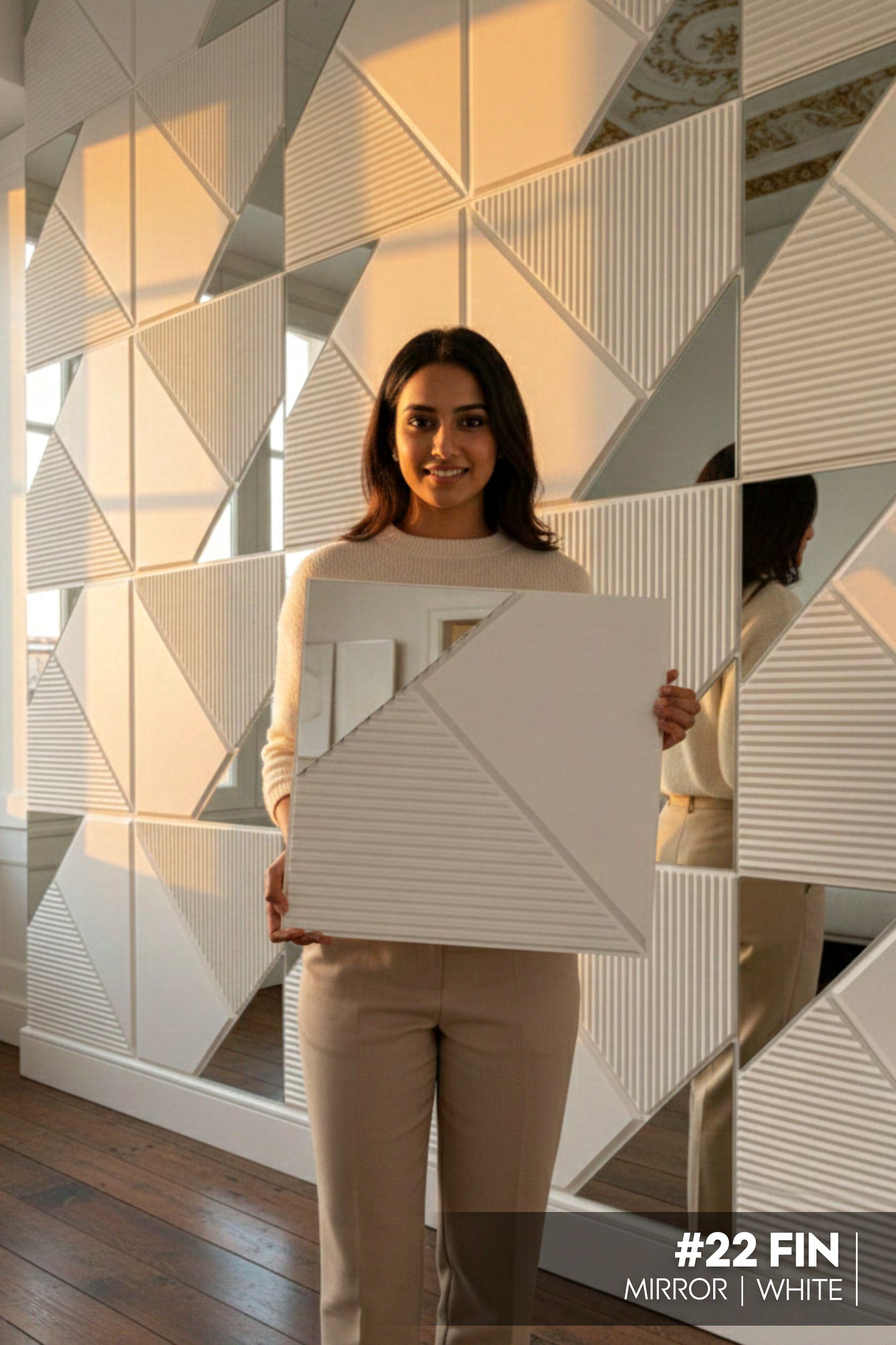 #22 Fin White - 3D PVC White Panel (Mirror) - (Size 50*50cm) - SWASTIK CREATIONS The Trend Point