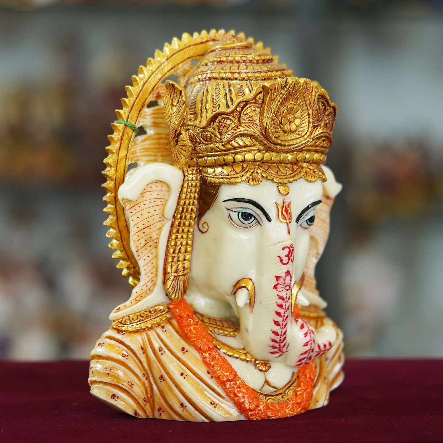 Marble Dust Ganesha Ji Face Statue Sitting on a Table (MG-4) SWASTIK CREATIONS The Trend Point