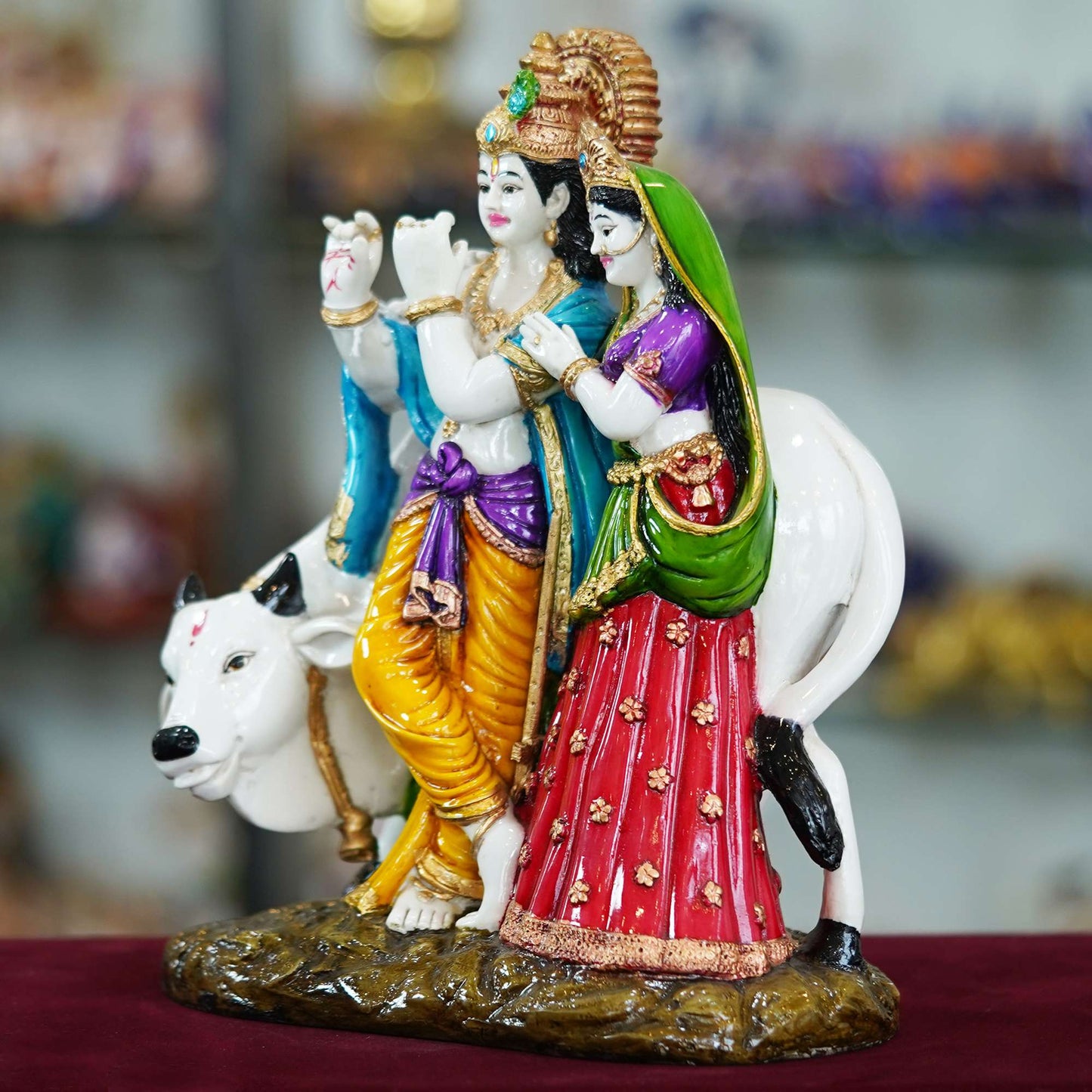 Radha Krishna with Cow Resin Sculpture – Divine Harmony and Blessings for Your Home (MB-RK1) SWASTIK CREATIONS The Trend Point