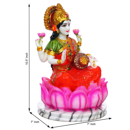 Hindu Goddess Lakshmi Statue Sitting on Lotus Flower (10.5 Inch) (ML-01)