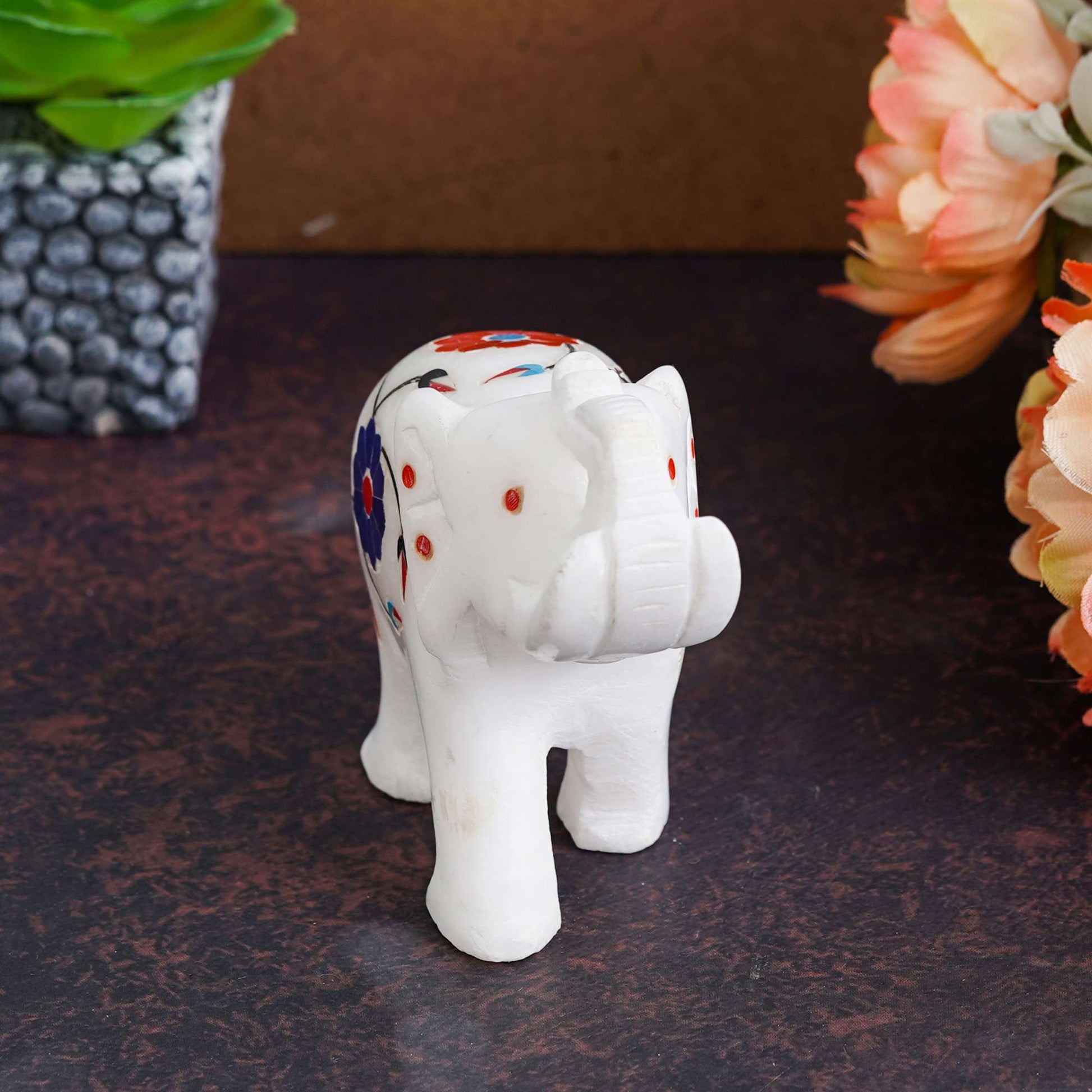 White Marble Elephant Showpieces Home Decor for Living Room, Table, Shelf for Vastu, Feng Shui, Office Decor, Gifting -1 (NMB-EL2)