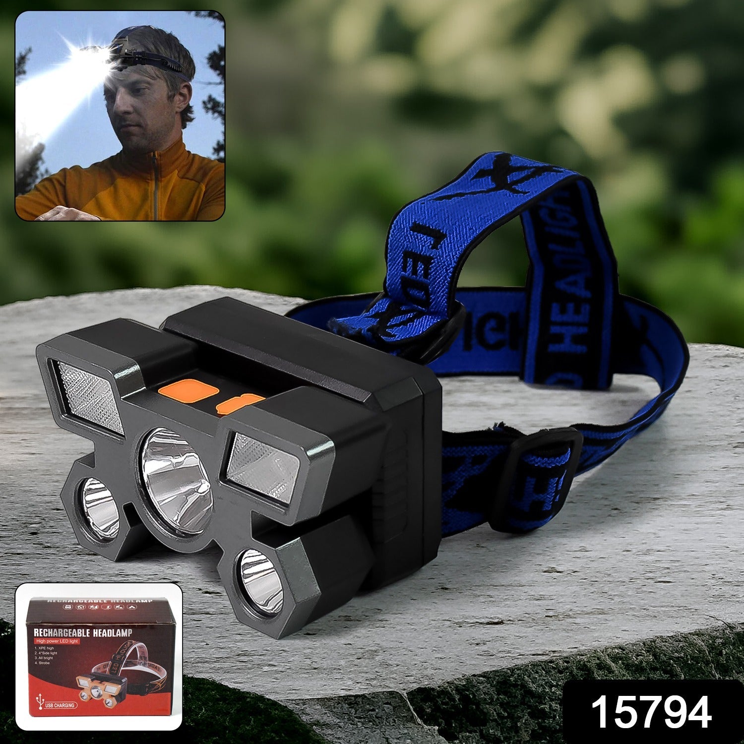 5 LED Headlamp USB Rechargeable Head Light (1 Pc)