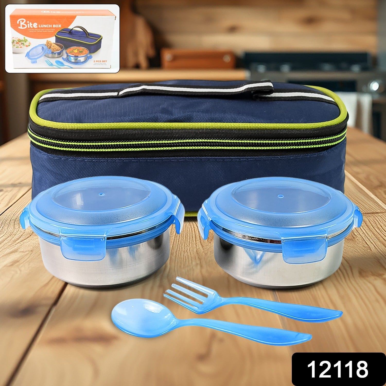 Bite Lunch Box, with Insulated Fabric Lunch Bag & Plastic Spoon, Fork