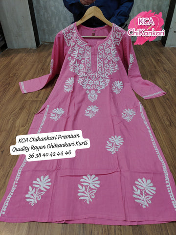 KCA16 Chikankari Premium Rayon Cotton Kurti (7 colours)