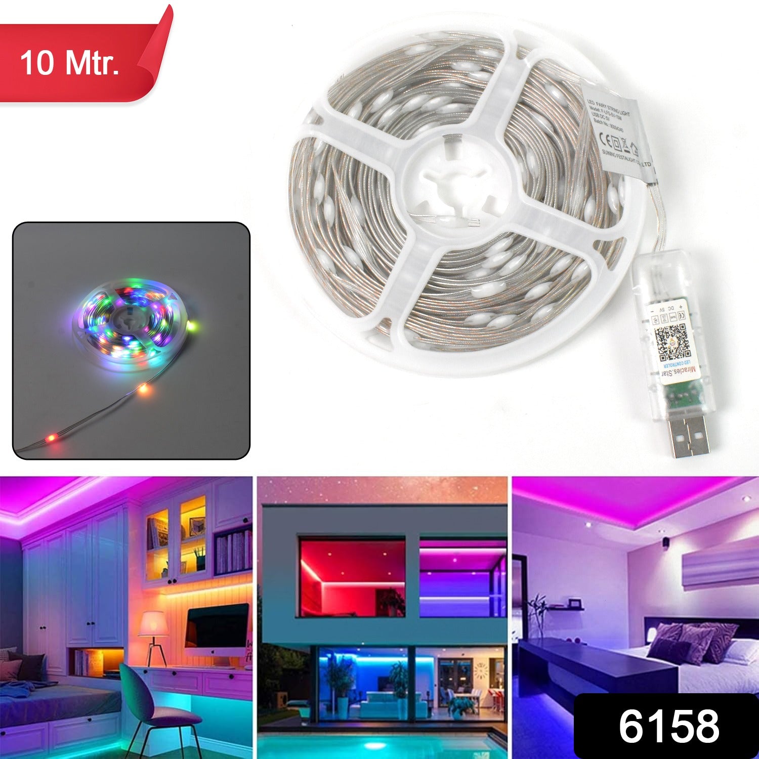 Multi Coloured 10M RGB LED Strip Lights (1 Pc)