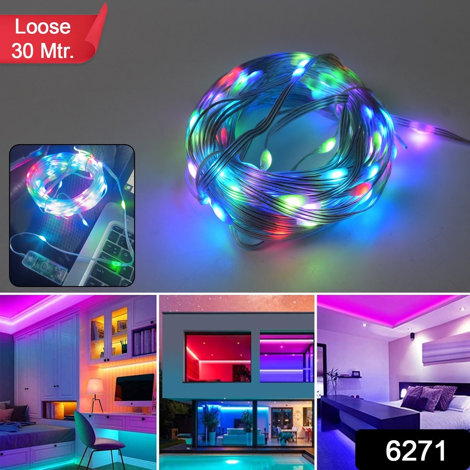 Multi Coloured 30M RGB LED Strip Lights (1 Pc / Loose)