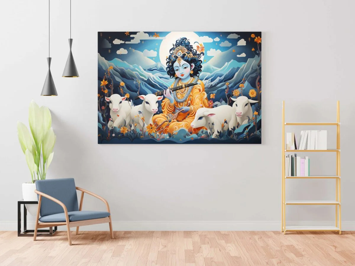 CH-RK-LDP13 Radha Krishna Canvas Paintings For Wall Decoration For Living Room Bedroom Home Office & Hotels SWASTIK CREATIONS The Trend Point