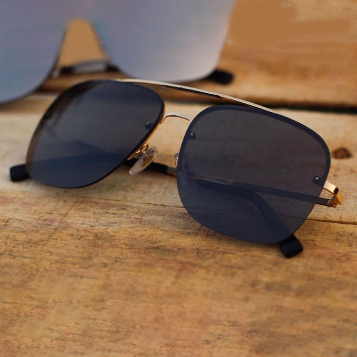 Black REBEL Square Sunglasses (SUN-LC-11089-BLK1GLD)