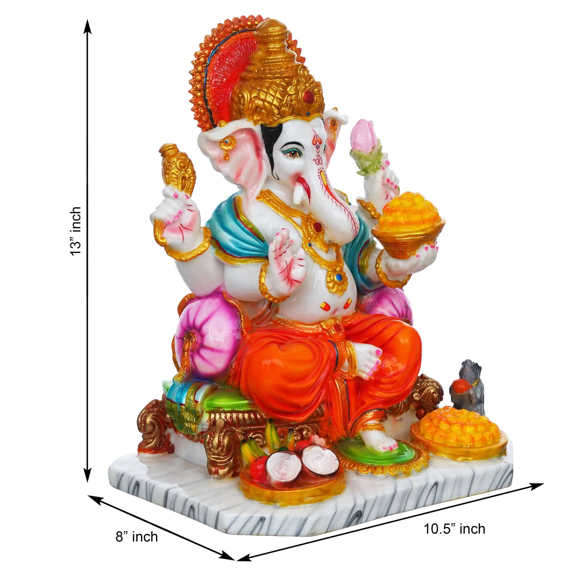 13 Inch White Marble Dust Ganesha Statue (MG-2)