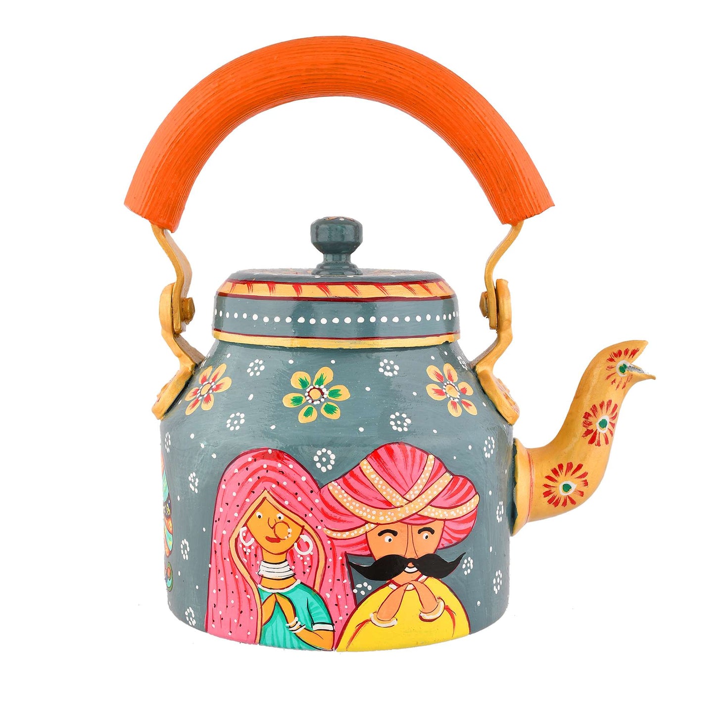 Hand-Painted Aluminium Tea Kettle – 750 ml for kitchen décor Home Décor , Tea Party , Serving - (KT4) SWASTIK CREATIONS The Trend Point