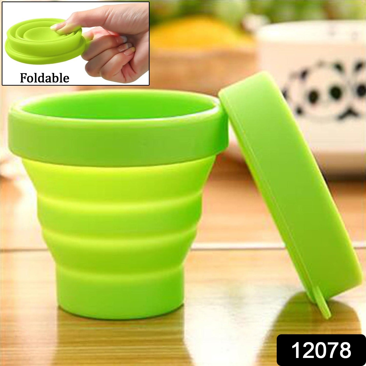 Round Silicone Foldable Glass / Cup, Foldable Travel Mug With Lid (1 Pc)