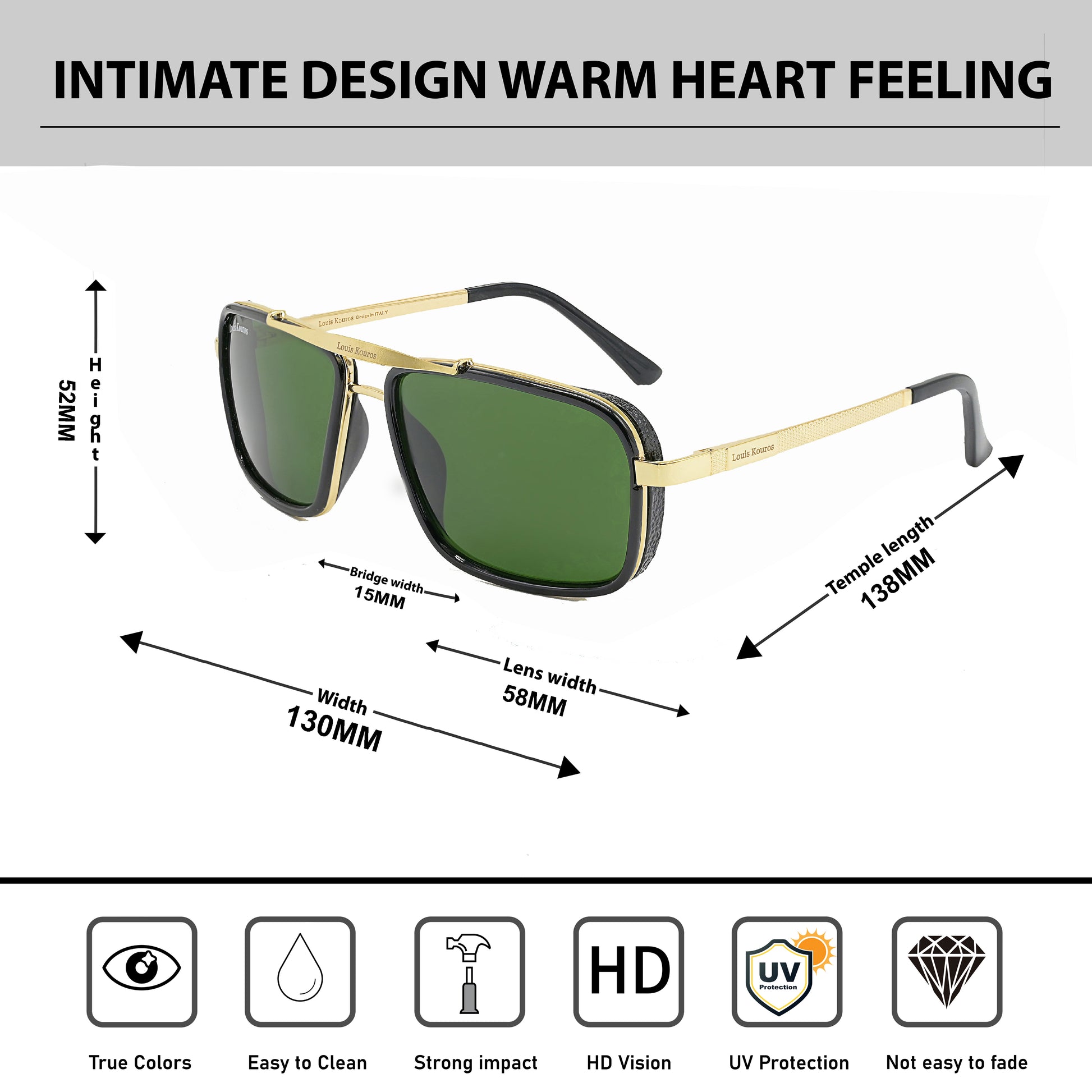 Green Cayenne Square Sunglasses (SUN-LK-4413-GRN1GLD-M)