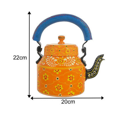 HandPainted Alluminium Tea Kettle with 6 Glasses and Wooden Tray For Home Décor , Tea Party , Serving (KT6-3)