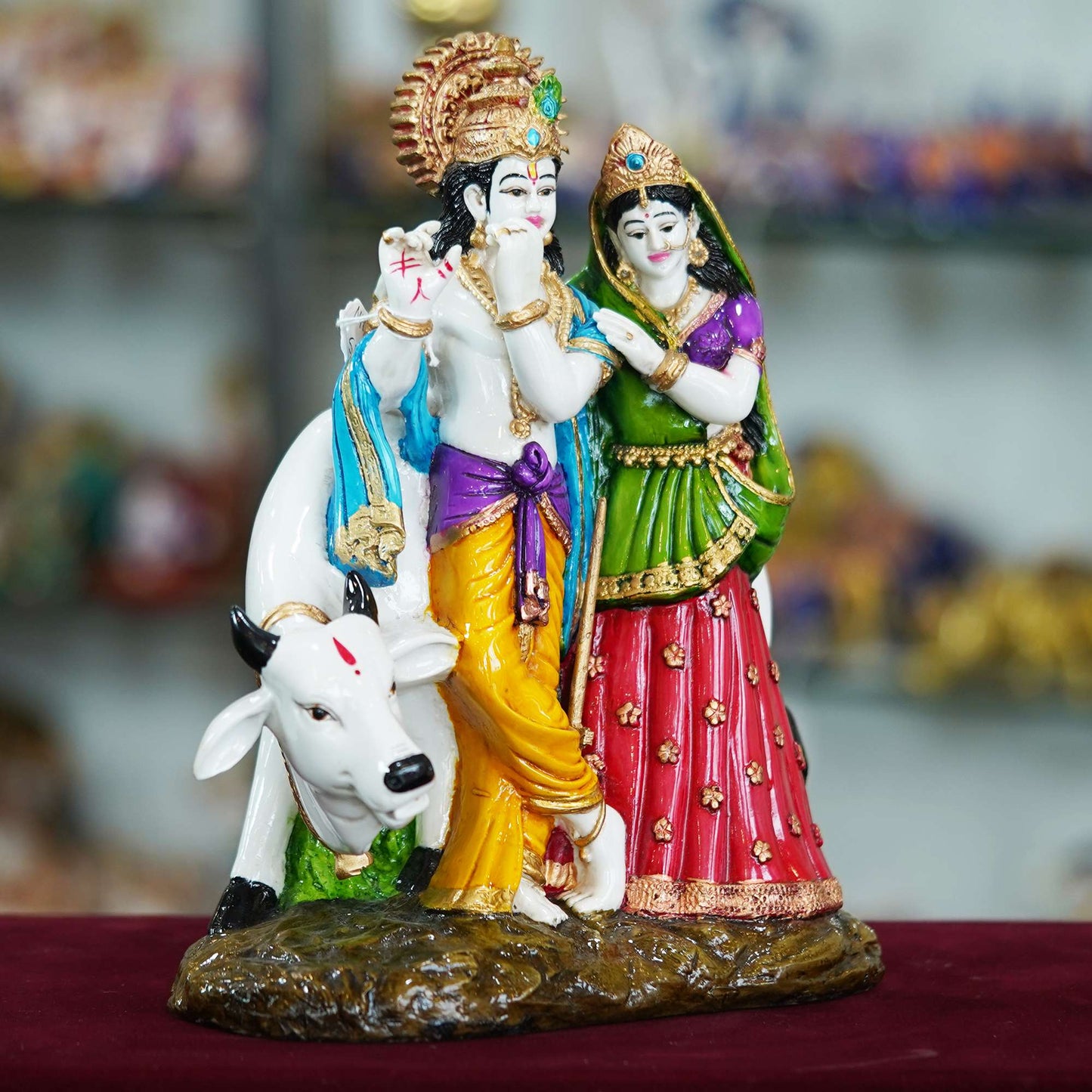 Radha Krishna with Cow Resin Sculpture – Divine Harmony and Blessings for Your Home (MB-RK1) SWASTIK CREATIONS The Trend Point