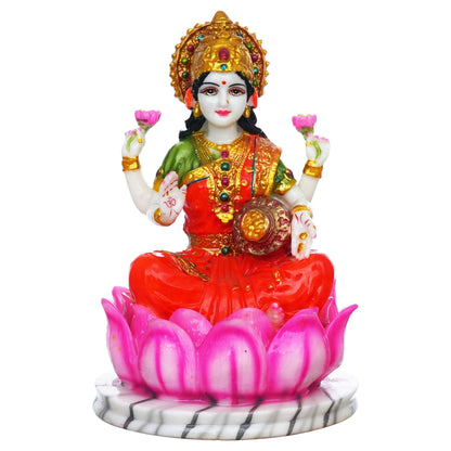 Hindu Goddess Lakshmi Statue Sitting on Lotus Flower (10.5 Inch) (ML-01)