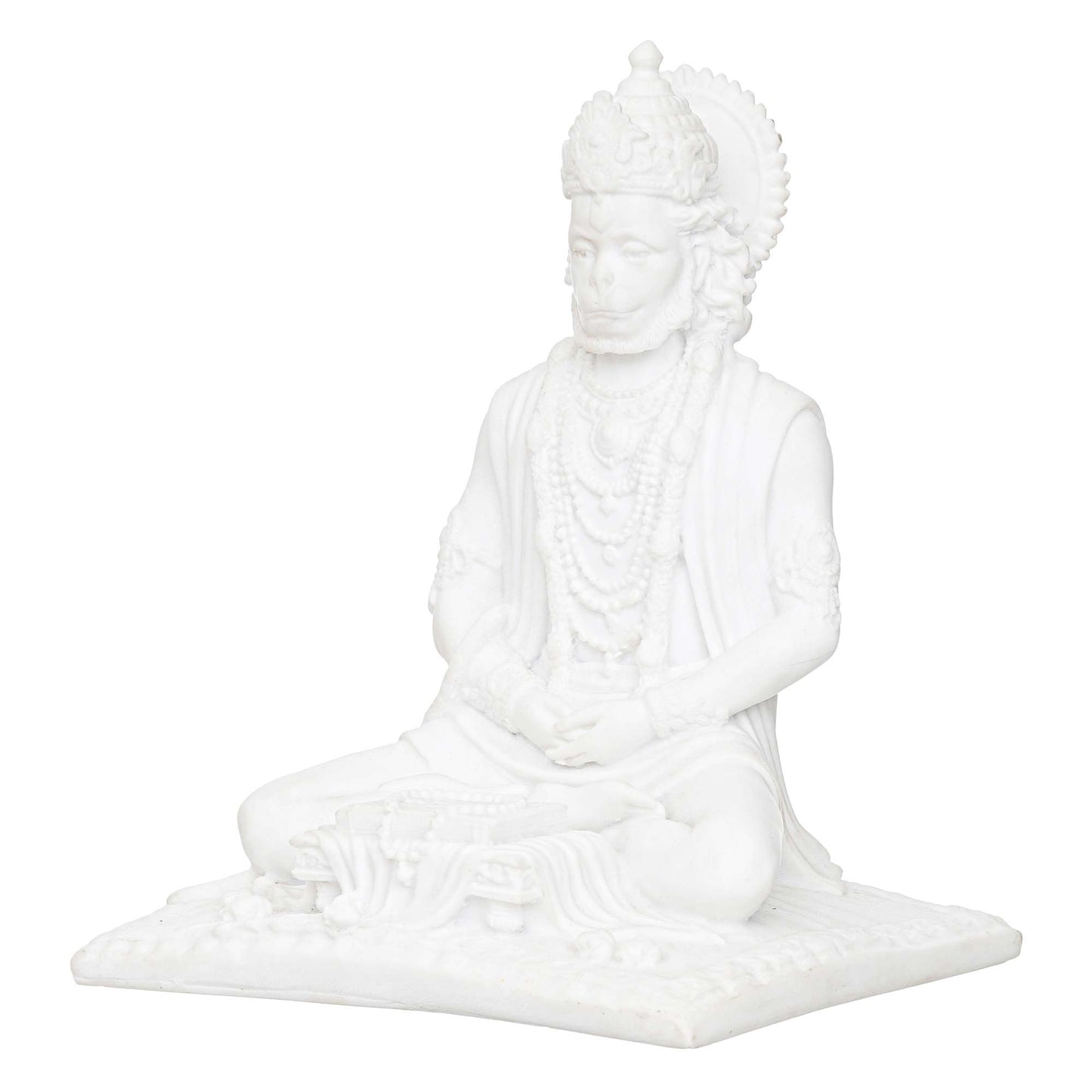 White Marble Lord Hanuman Sitting Statue with gada & Reading Book Decorative Showpiece (NMB-HN4) SWASTIK CREATIONS The Trend Point