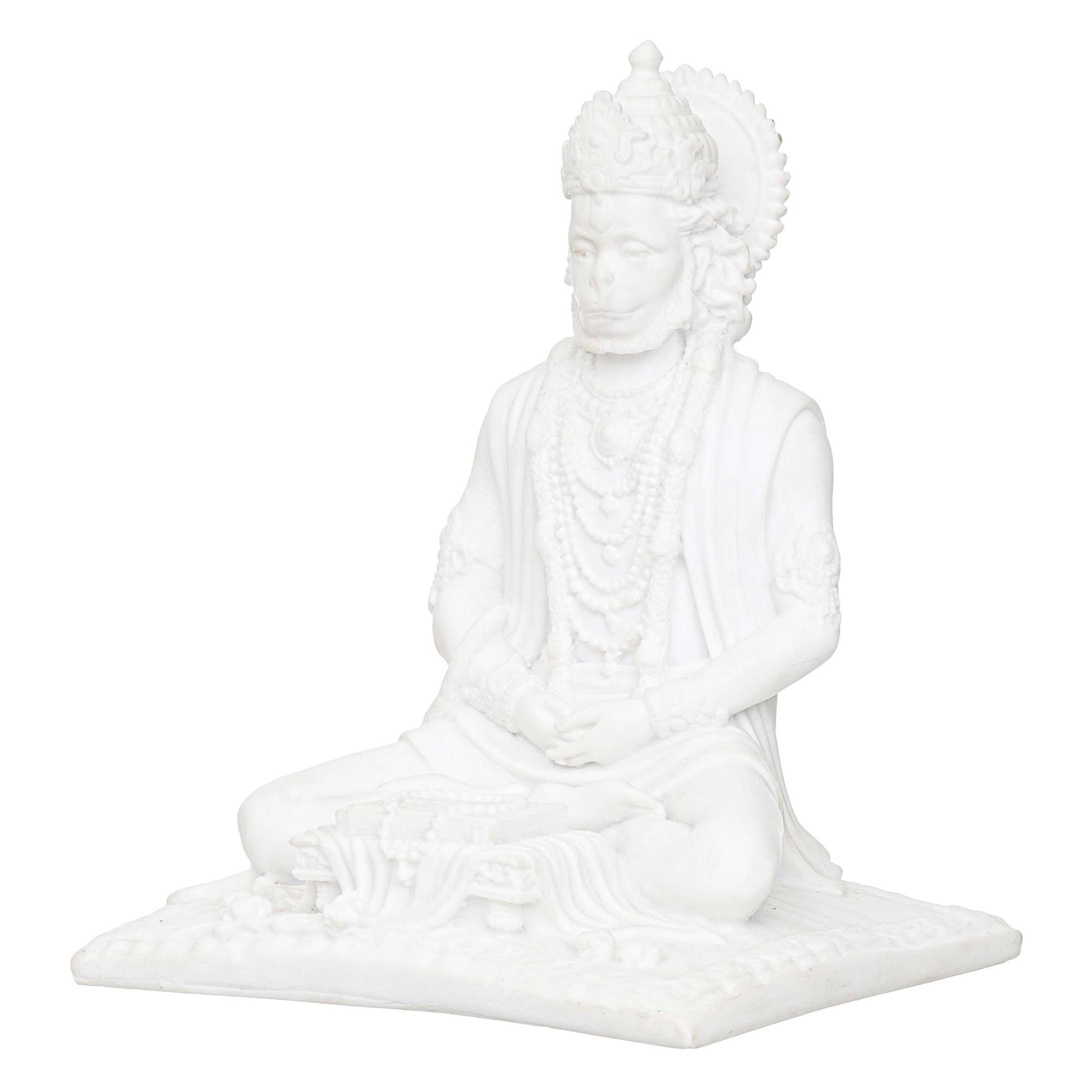 White Marble Lord Hanuman Sitting Statue with gada & Reading Book Decorative Showpiece (NMB-HN4)