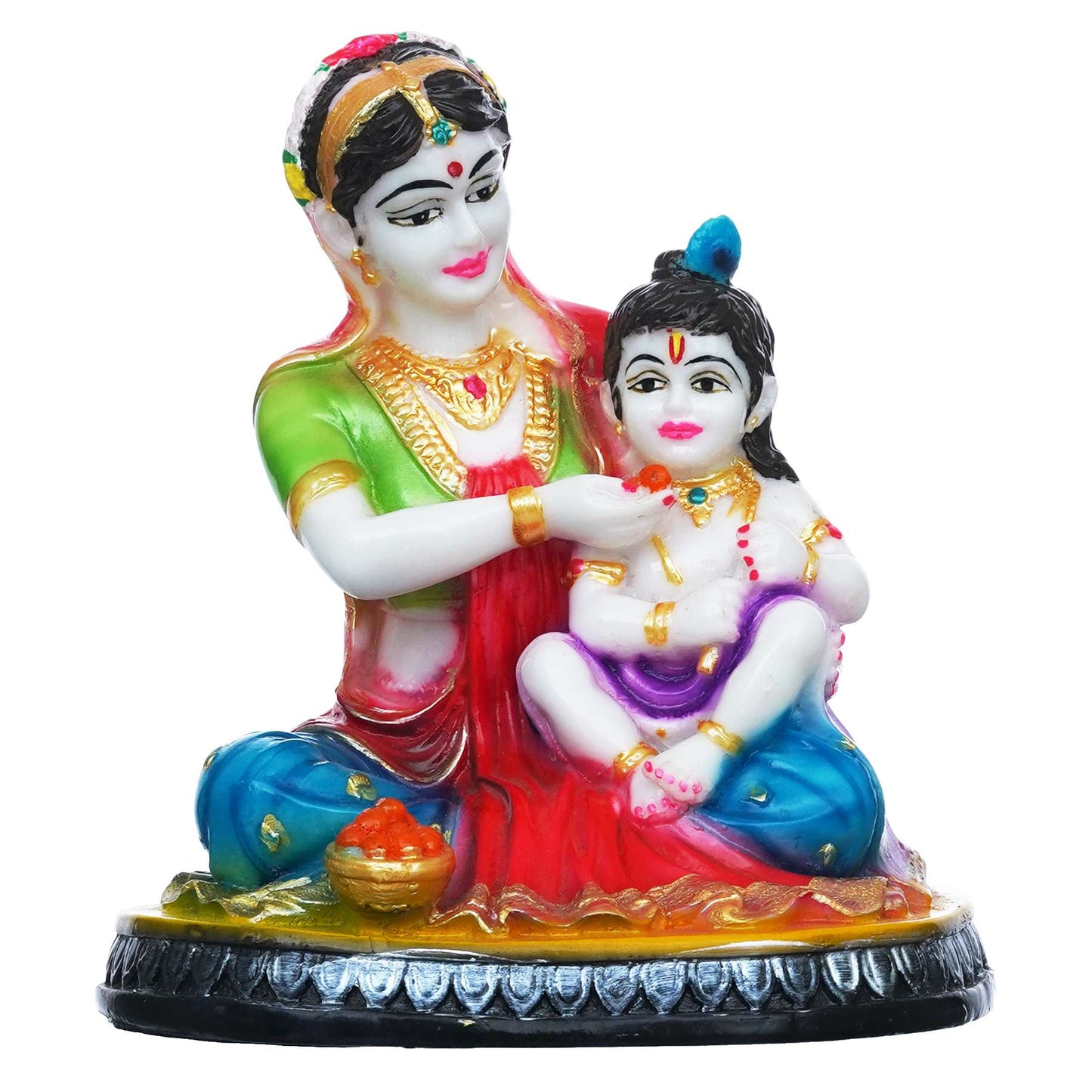 Hand-Painted Marble Yashoda and Krishna Statue (9 inches) (MYK-1) SWASTIK CREATIONS The Trend Point