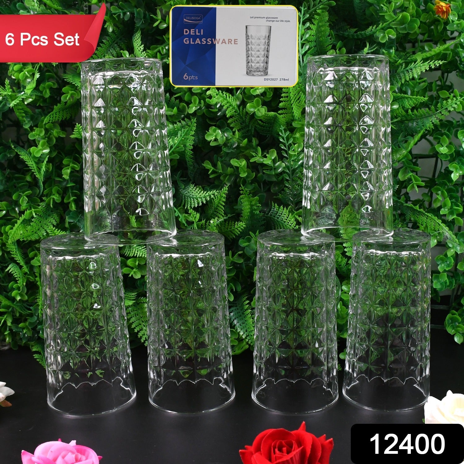 Glass Tumbler, Juice Glasses and Transparent Water Glasses Big Size (6 Pcs Set / 278 ML)