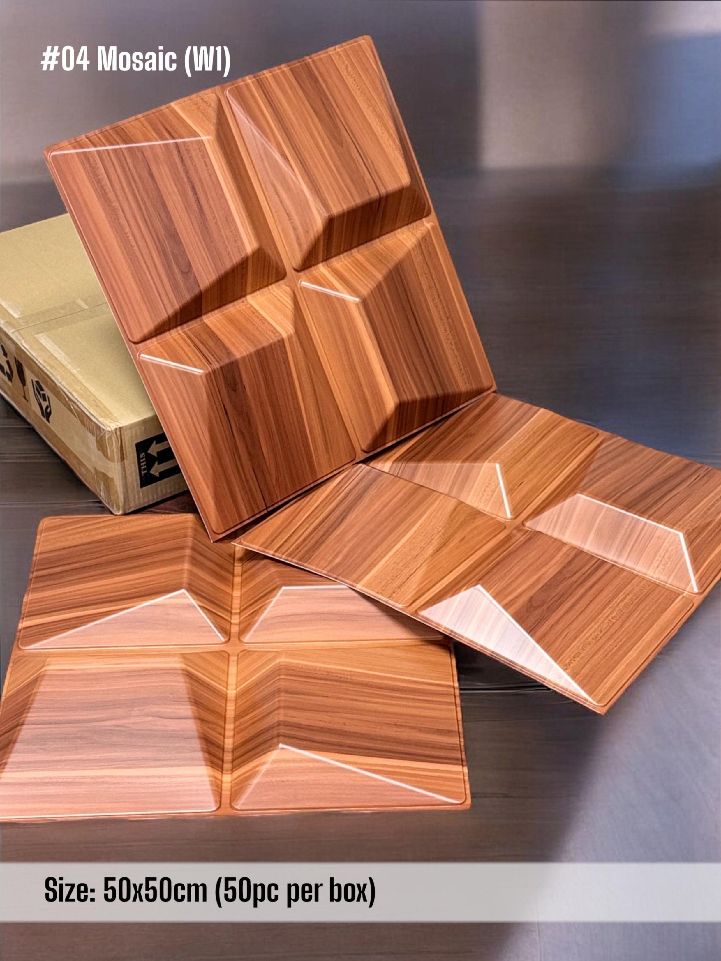 #04 Mosaic 3D PVC Without Mirror Panel - 5 colors option - (Size 50*50cm)