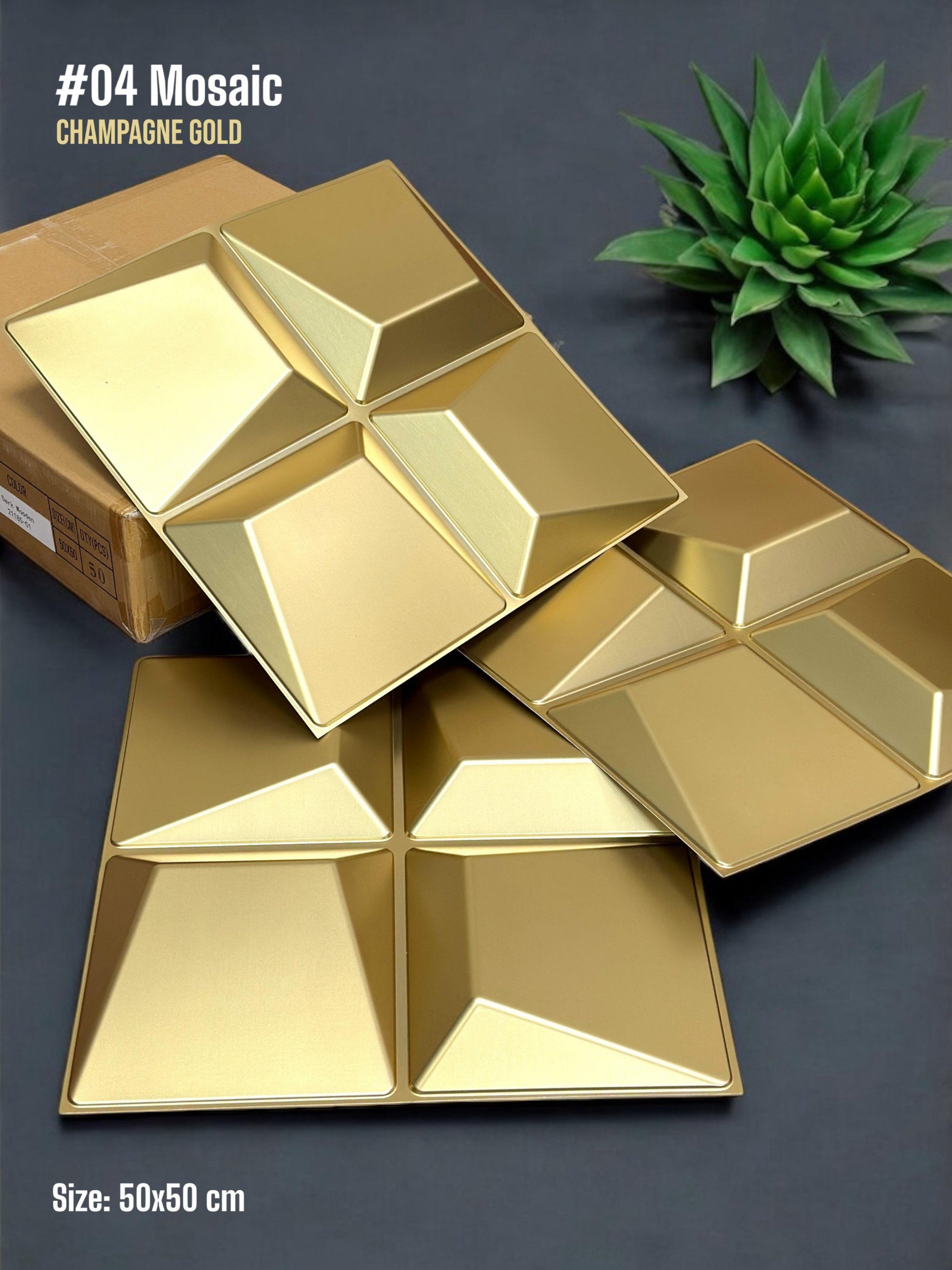 #04 Mosaic 3D PVC Without Mirror Panel - 5 colors option - (Size 50*50cm)