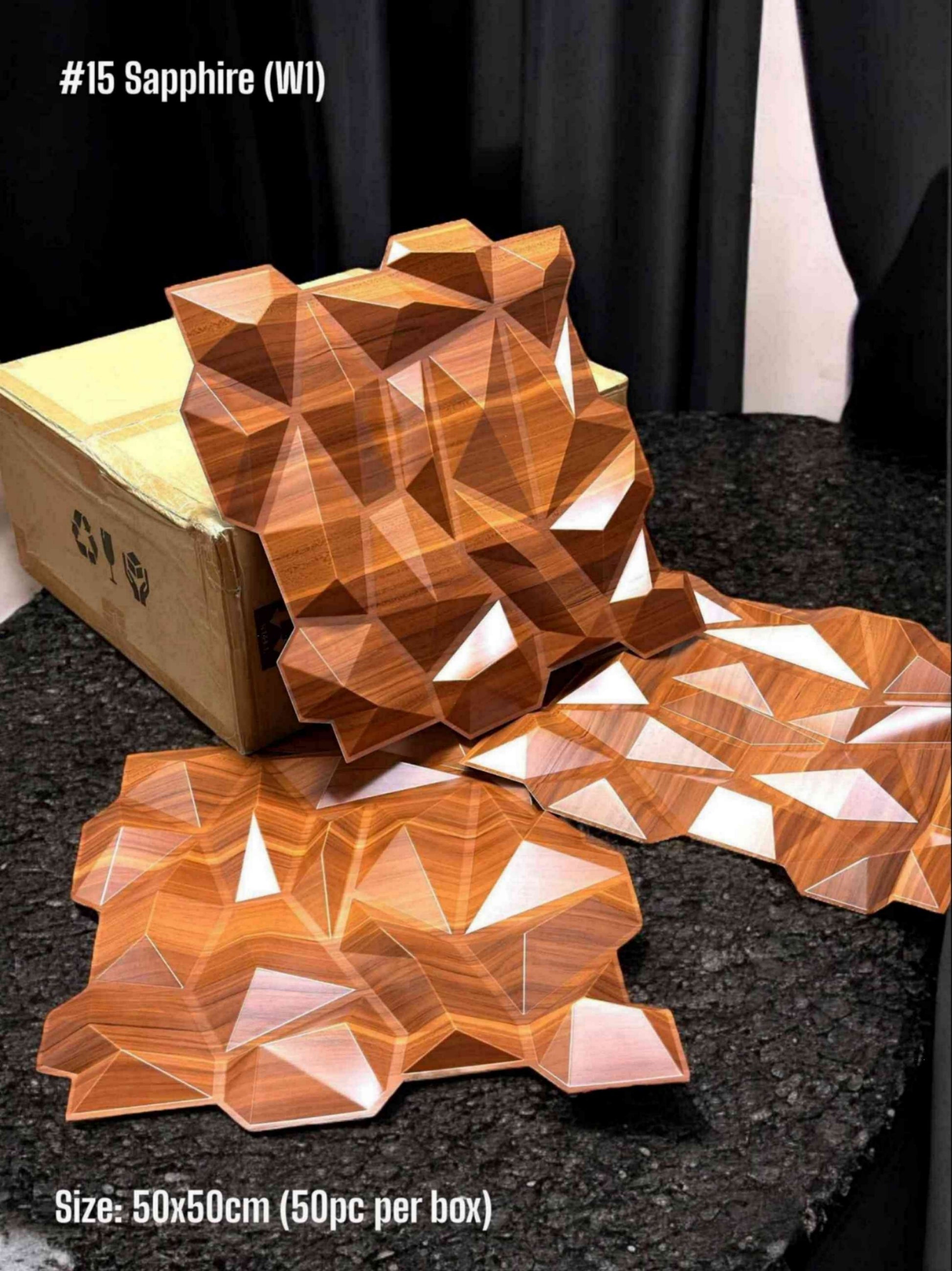 #15 Sapphire - 3D PVC Panel Stone (without Mirror) - 4 colors option - (Size 50*50cm)